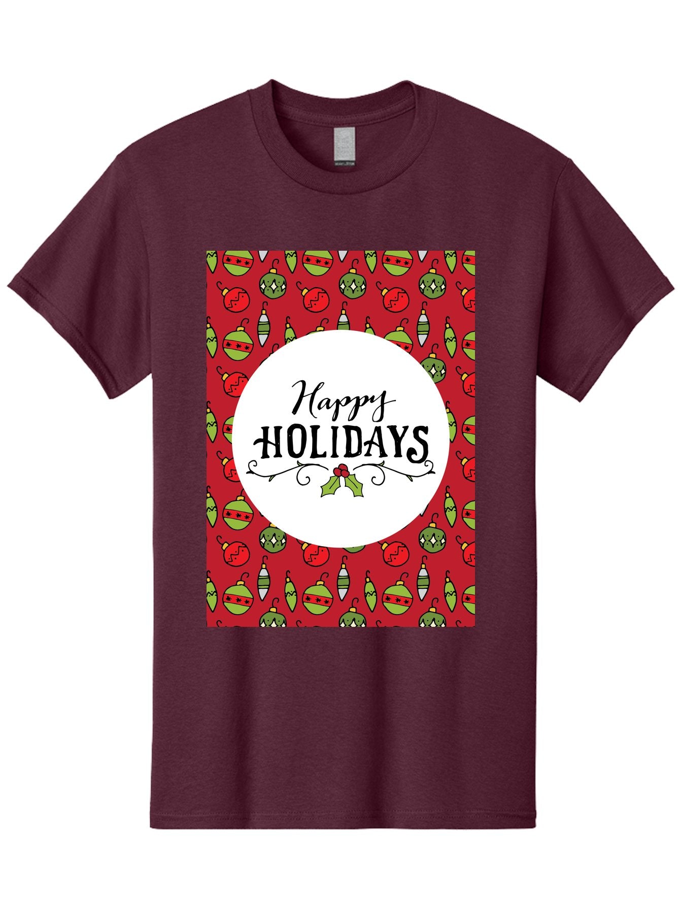 Happy-Holidays-7 Men'S Graphic Tee, 100% Cotton, Comfortable Casual Summer Wear, Machine Washable, Happy Holidays Greeting, Christmas Ornaments, Festive Decorations, Holiday Cheer, Red And Green Theme, Winter Season, Holiday Wishes, -  Aaa919 8