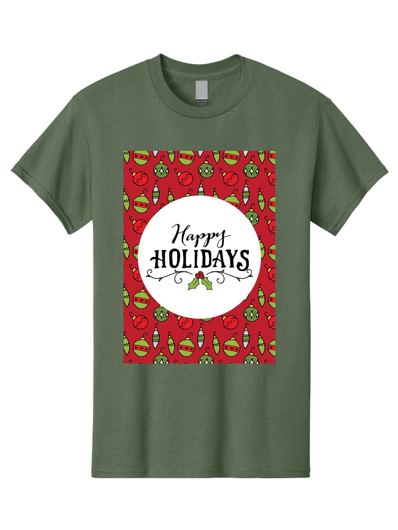 Happy-Holidays-7 Men'S Graphic Tee, 100% Cotton, Comfortable Casual Summer Wear, Machine Washable, Happy Holidays Greeting, Christmas Ornaments, Festive Decorations, Holiday Cheer, Red And Green Theme, Winter Season, Holiday Wishes, -  Aaa919 4