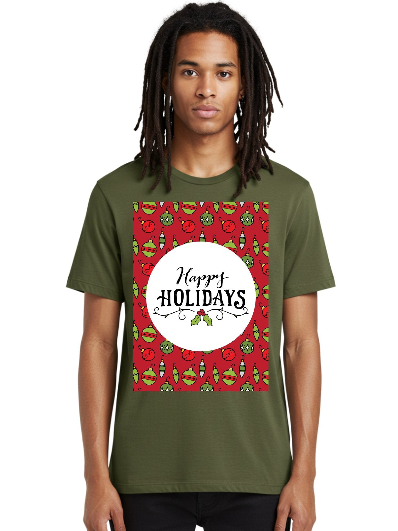 Happy-Holidays-7 Men'S Graphic Tee, 100% Cotton, Comfortable Casual Summer Wear, Machine Washable, Happy Holidays Greeting, Christmas Ornaments, Festive Decorations, Holiday Cheer, Red And Green Theme, Winter Season, Holiday Wishes, -  Aaa919 18