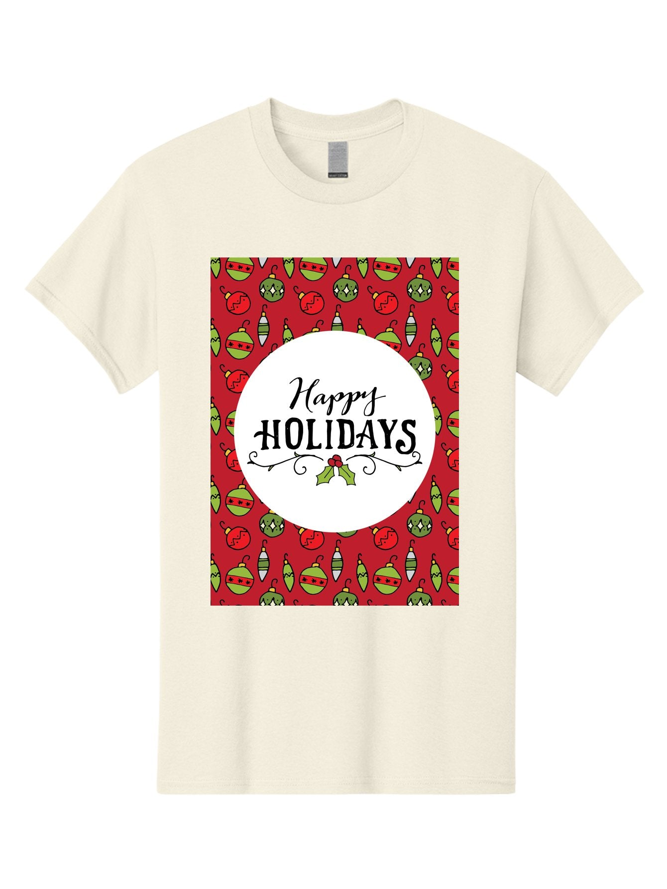 Happy-Holidays-7 Men'S Graphic Tee, 100% Cotton, Comfortable Casual Summer Wear, Machine Washable, Happy Holidays Greeting, Christmas Ornaments, Festive Decorations, Holiday Cheer, Red And Green Theme, Winter Season, Holiday Wishes, -  Aaa919 7