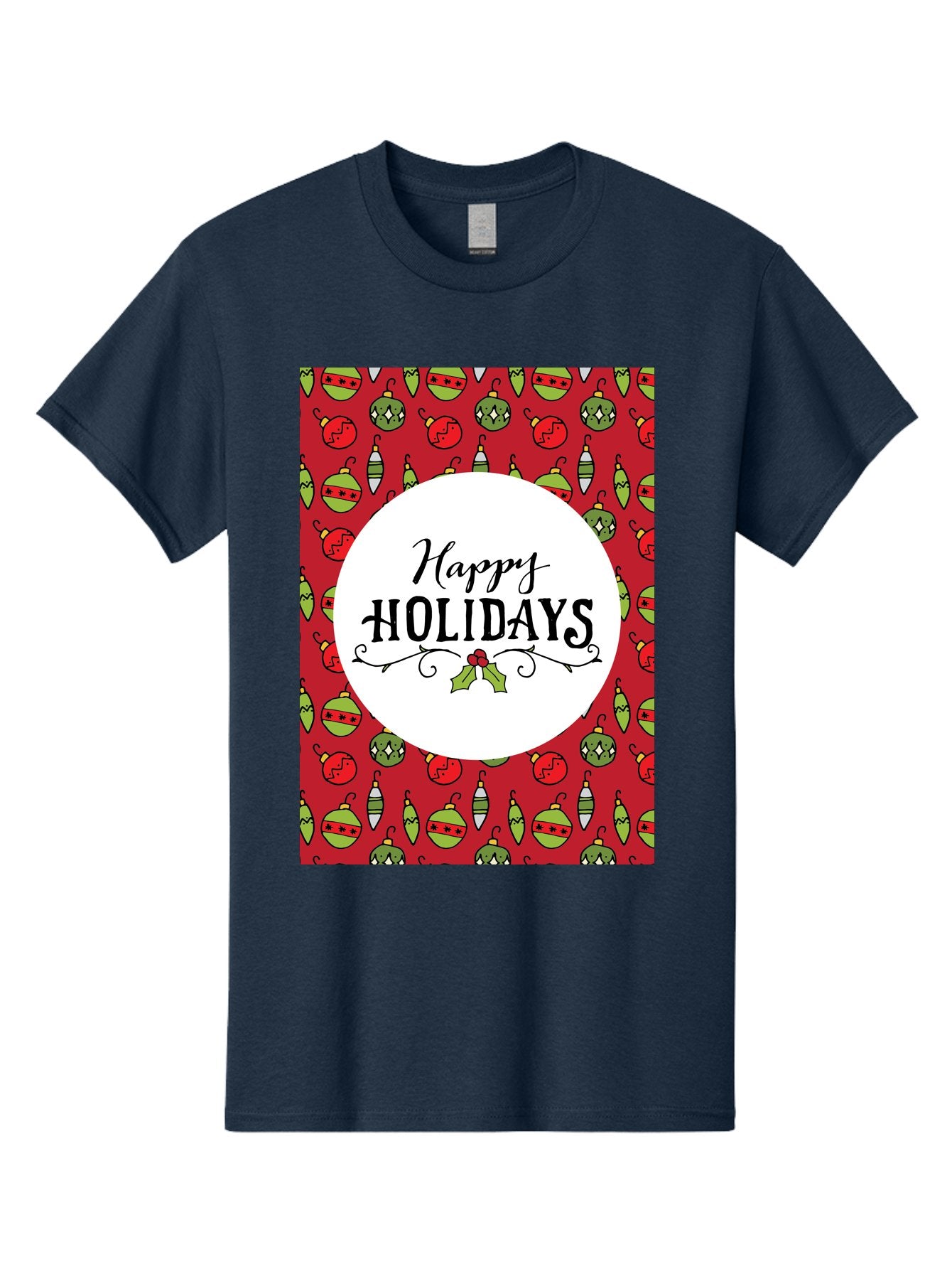 Happy-Holidays-7 Men'S Graphic Tee, 100% Cotton, Comfortable Casual Summer Wear, Machine Washable, Happy Holidays Greeting, Christmas Ornaments, Festive Decorations, Holiday Cheer, Red And Green Theme, Winter Season, Holiday Wishes, -  Aaa919