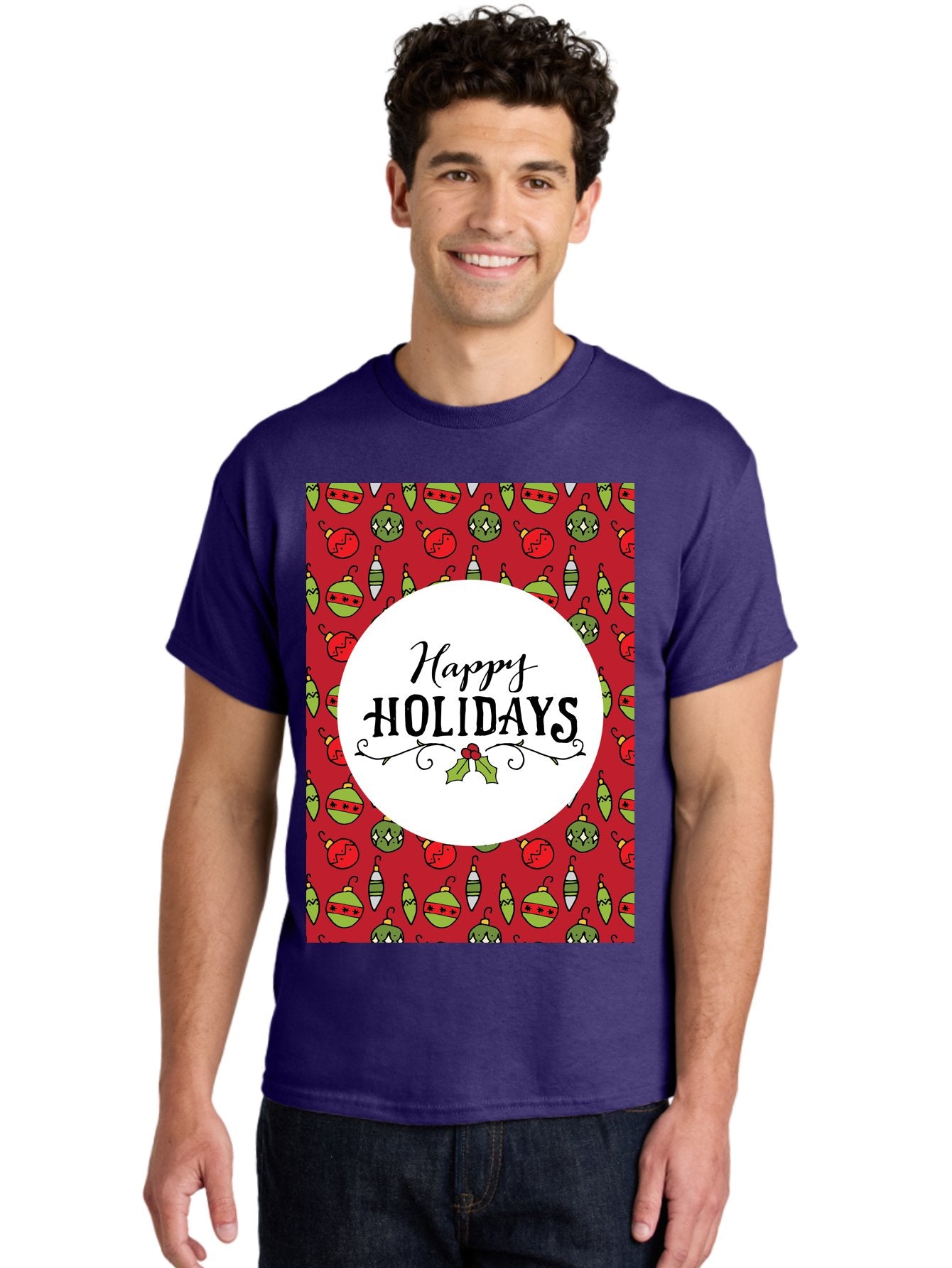 Happy-Holidays-7 Men'S Graphic Tee, 100% Cotton, Comfortable Casual Summer Wear, Machine Washable, Happy Holidays Greeting, Christmas Ornaments, Festive Decorations, Holiday Cheer, Red And Green Theme, Winter Season, Holiday Wishes, -  Aaa919 27