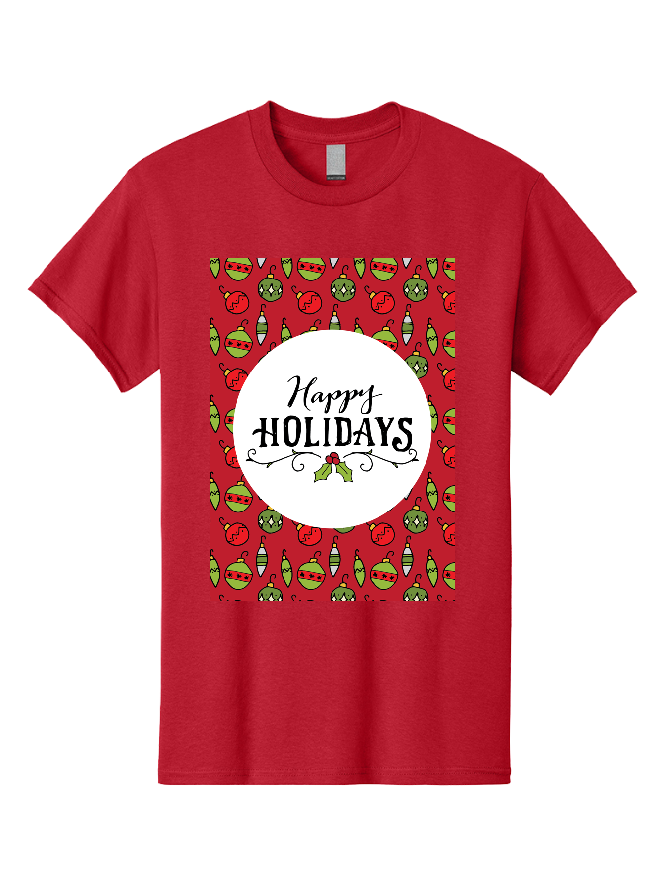Happy-Holidays-7 Men'S Graphic Tee, 100% Cotton, Comfortable Casual Summer Wear, Machine Washable, Happy Holidays Greeting, Christmas Ornaments, Festive Decorations, Holiday Cheer, Red And Green Theme, Winter Season, Holiday Wishes, -  Aaa919 13