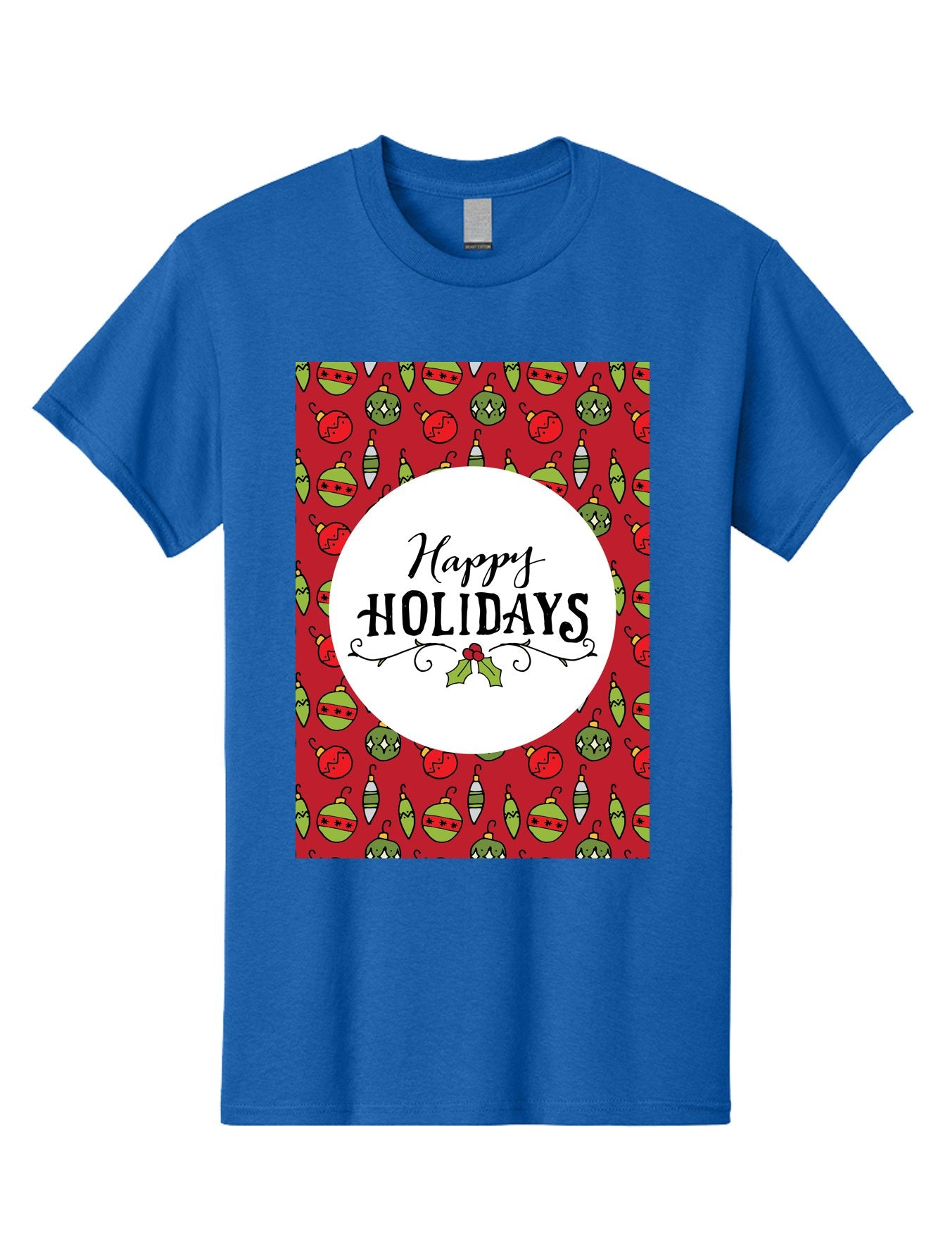 Happy-Holidays-7 Men'S Graphic Tee, 100% Cotton, Comfortable Casual Summer Wear, Machine Washable, Happy Holidays Greeting, Christmas Ornaments, Festive Decorations, Holiday Cheer, Red And Green Theme, Winter Season, Holiday Wishes, -  Aaa919 5