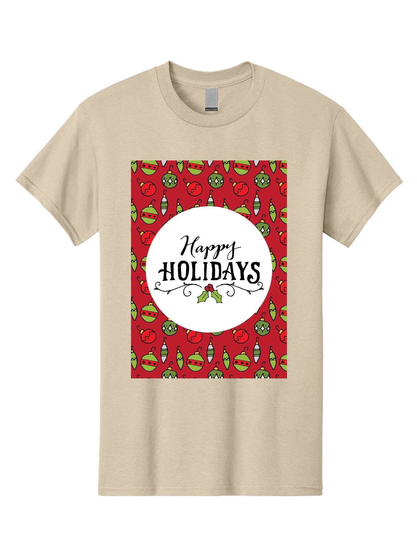 Happy-Holidays-7 Men'S Graphic Tee, 100% Cotton, Comfortable Casual Summer Wear, Machine Washable, Happy Holidays Greeting, Christmas Ornaments, Festive Decorations, Holiday Cheer, Red And Green Theme, Winter Season, Holiday Wishes, -  Aaa919 10