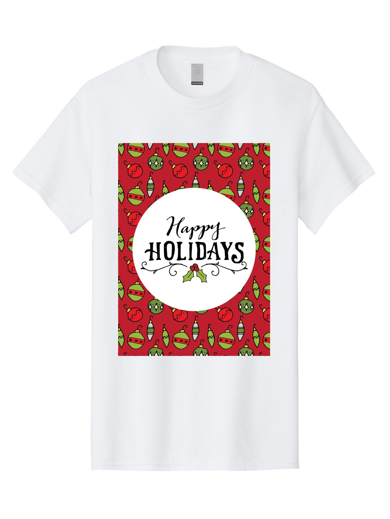 Happy-Holidays-7 Men'S Graphic Tee, 100% Cotton, Comfortable Casual Summer Wear, Machine Washable, Happy Holidays Greeting, Christmas Ornaments, Festive Decorations, Holiday Cheer, Red And Green Theme, Winter Season, Holiday Wishes, -  Aaa919 14