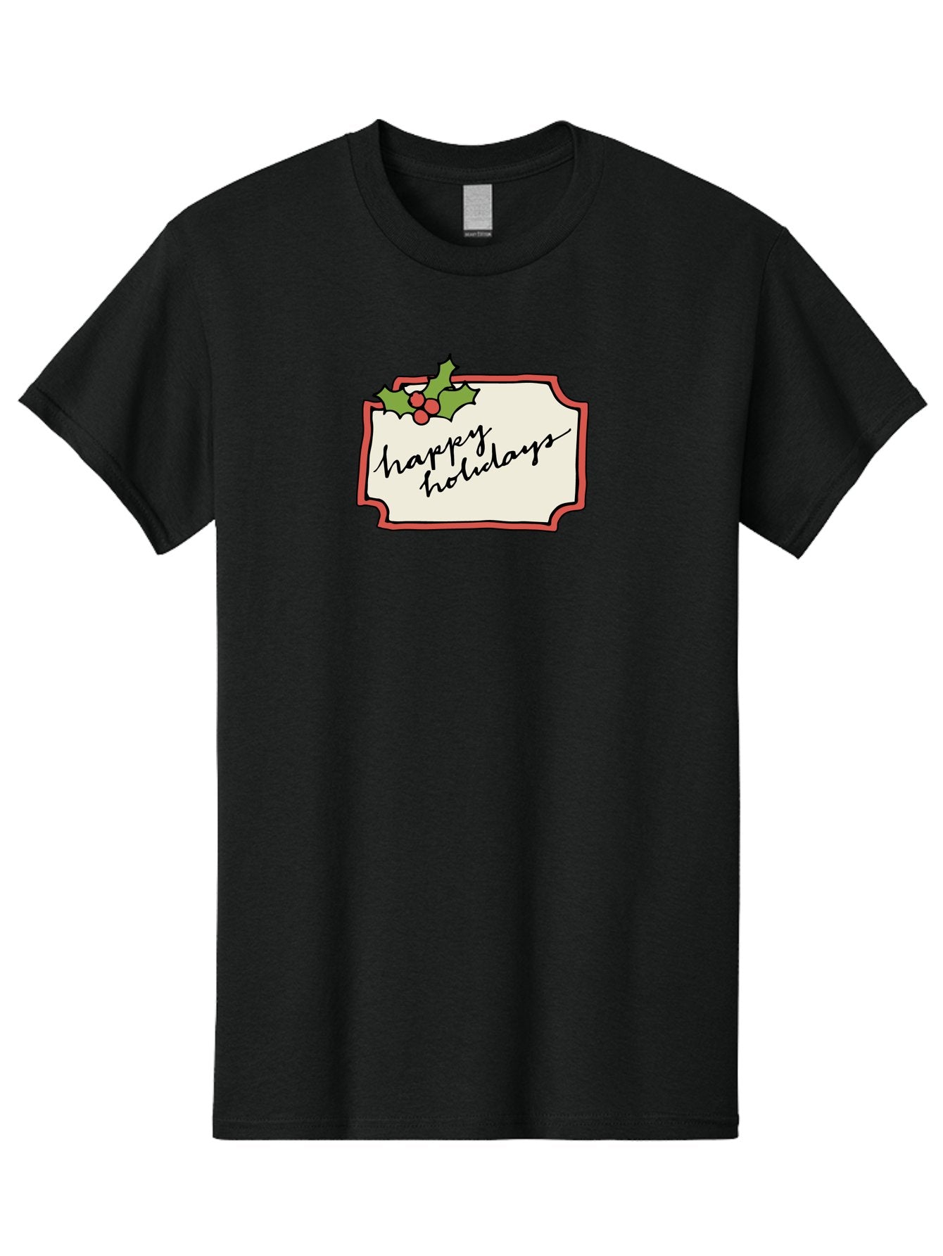 Happy-Holidays Men'S Graphic Tee, 100% Cotton, Comfortable Casual Summer Wear, Machine Washable, Happy Holidays, Festive Season, Holiday Cheer, Red Berries, Holly Leaves, Greeting Card, Celebration, Winter Wonderland, Joyous Occasion, -  Aaa921 4