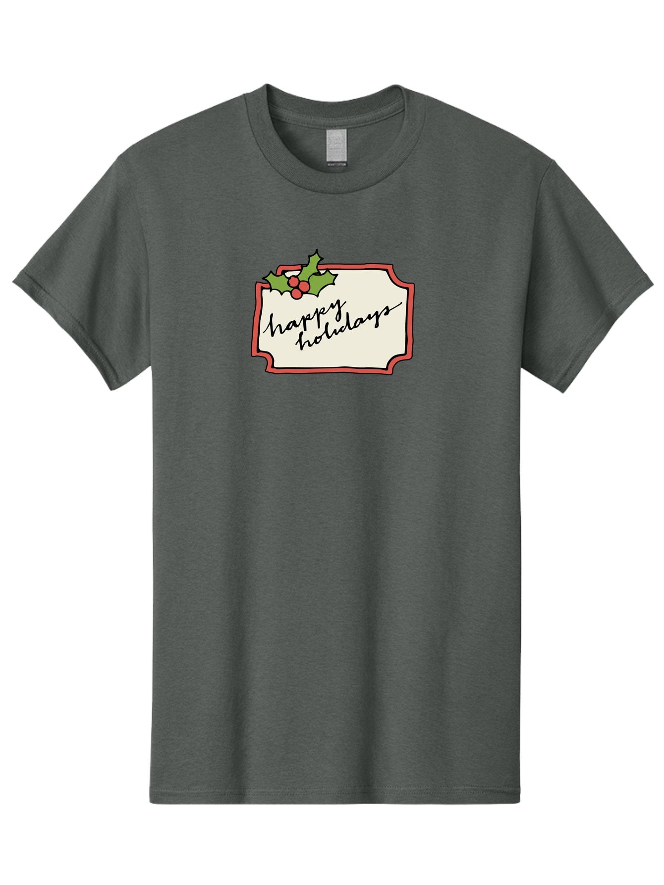Happy-Holidays Men'S Graphic Tee, 100% Cotton, Comfortable Casual Summer Wear, Machine Washable, Happy Holidays, Festive Season, Holiday Cheer, Red Berries, Holly Leaves, Greeting Card, Celebration, Winter Wonderland, Joyous Occasion, -  Aaa921 6