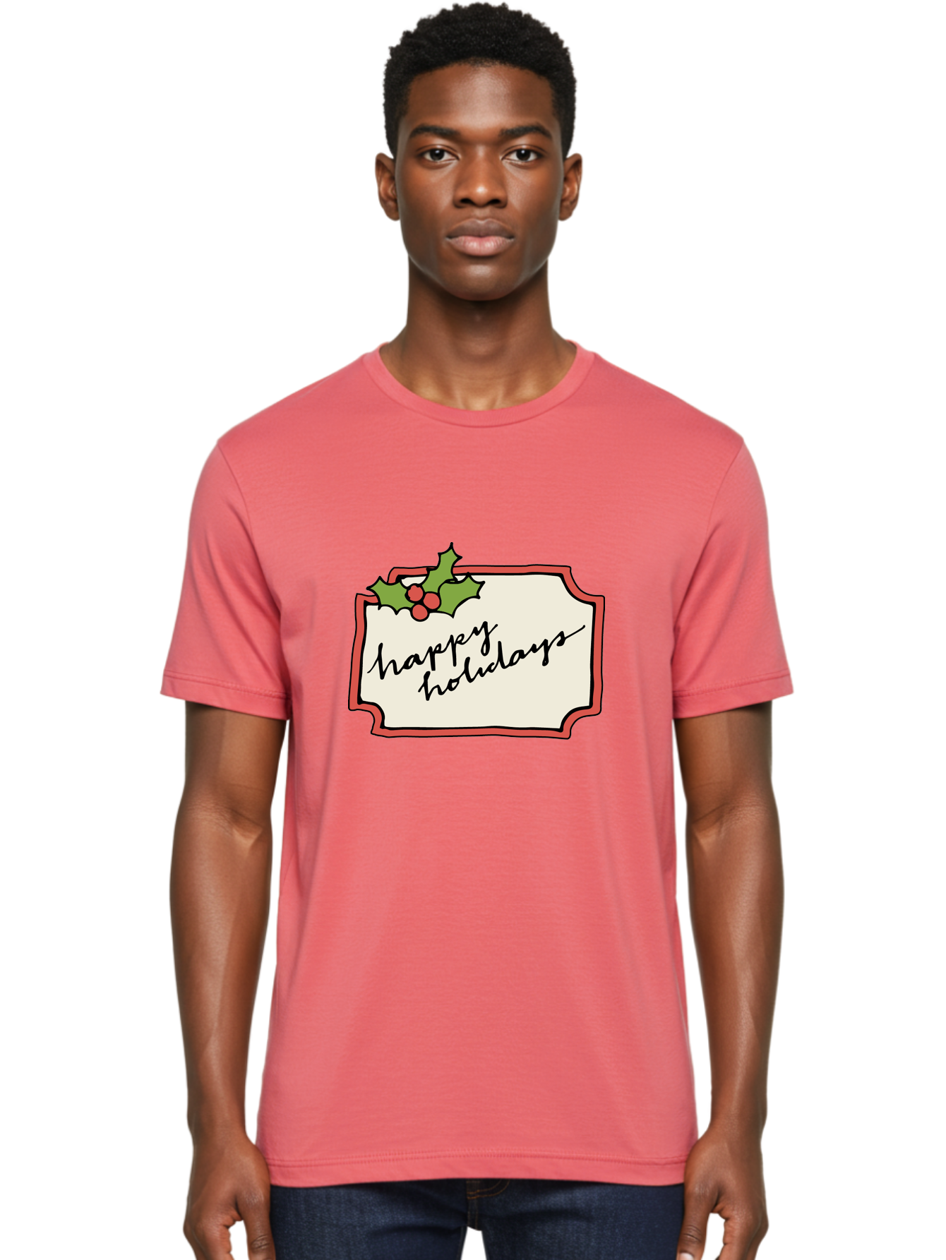 Happy-Holidays Men'S Graphic Tee, 100% Cotton, Comfortable Casual Summer Wear, Machine Washable, Happy Holidays, Festive Season, Holiday Cheer, Red Berries, Holly Leaves, Greeting Card, Celebration, Winter Wonderland, Joyous Occasion, -  Aaa921 6