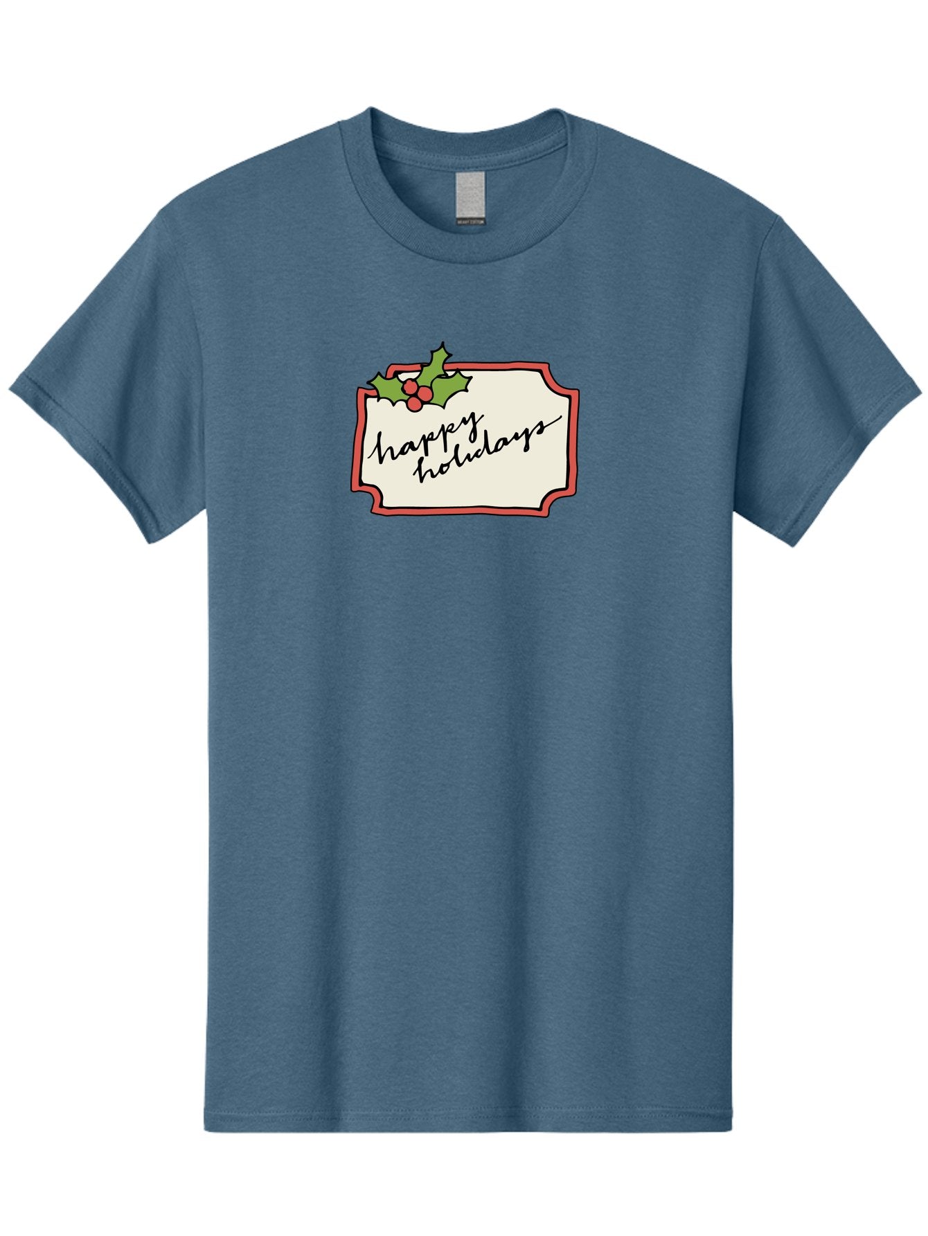 Happy-Holidays Men'S Graphic Tee, 100% Cotton, Comfortable Casual Summer Wear, Machine Washable, Happy Holidays, Festive Season, Holiday Cheer, Red Berries, Holly Leaves, Greeting Card, Celebration, Winter Wonderland, Joyous Occasion, -  Aaa921 8