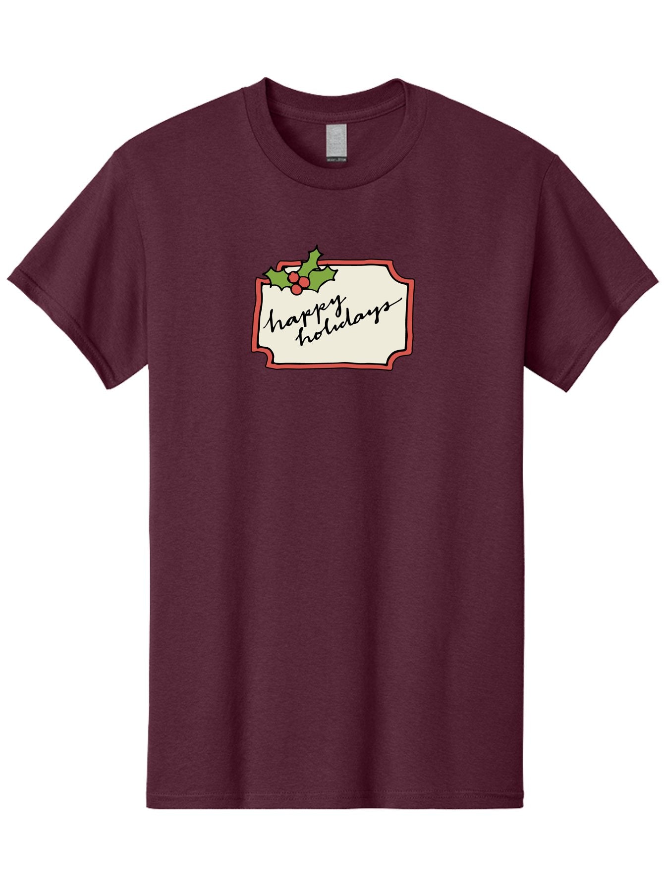 Happy-Holidays Men'S Graphic Tee, 100% Cotton, Comfortable Casual Summer Wear, Machine Washable, Happy Holidays, Festive Season, Holiday Cheer, Red Berries, Holly Leaves, Greeting Card, Celebration, Winter Wonderland, Joyous Occasion, -  Aaa921 7