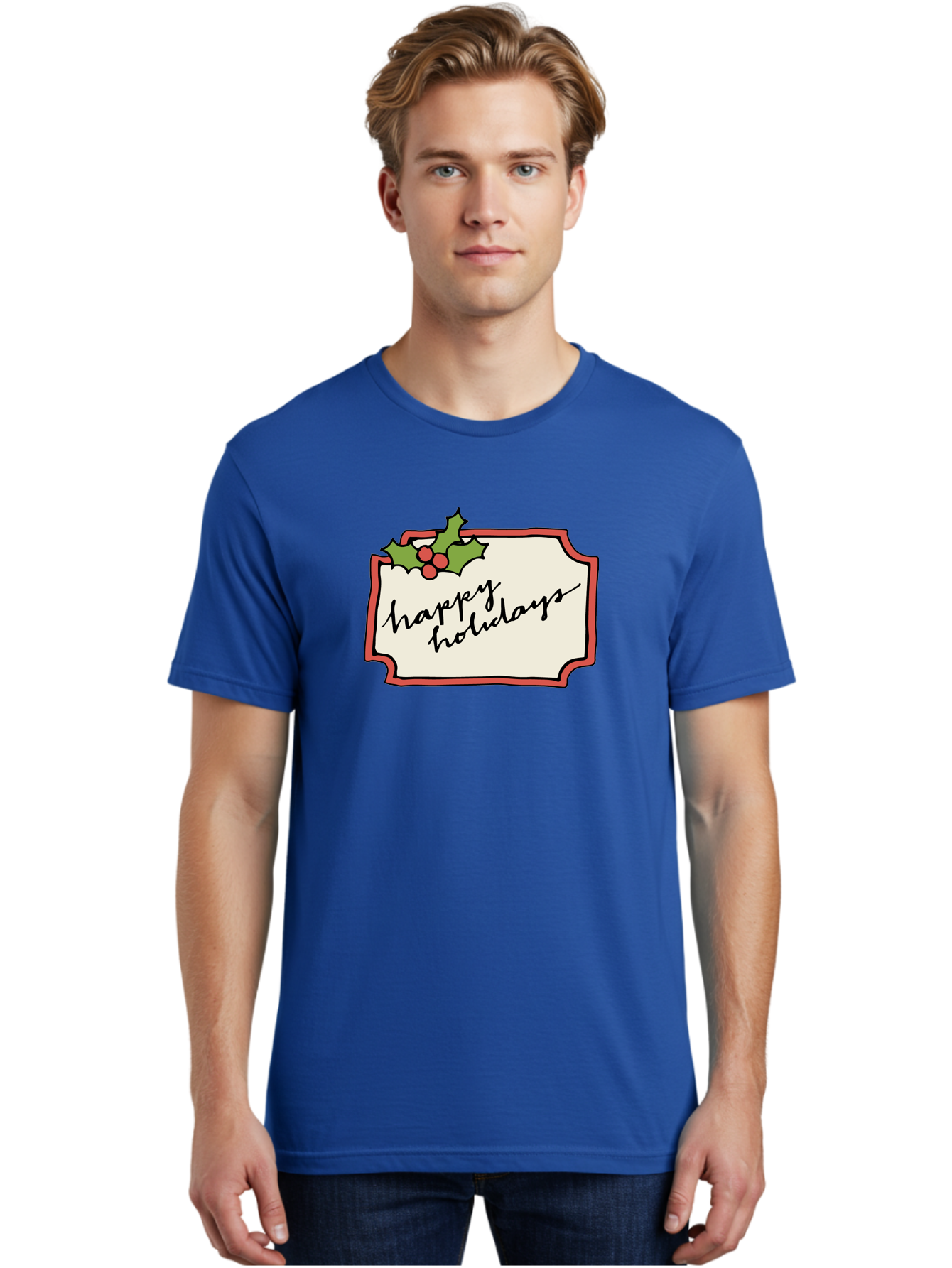 Happy-Holidays Men'S Graphic Tee, 100% Cotton, Comfortable Casual Summer Wear, Machine Washable, Happy Holidays, Festive Season, Holiday Cheer, Red Berries, Holly Leaves, Greeting Card, Celebration, Winter Wonderland, Joyous Occasion, -  Aaa921 26