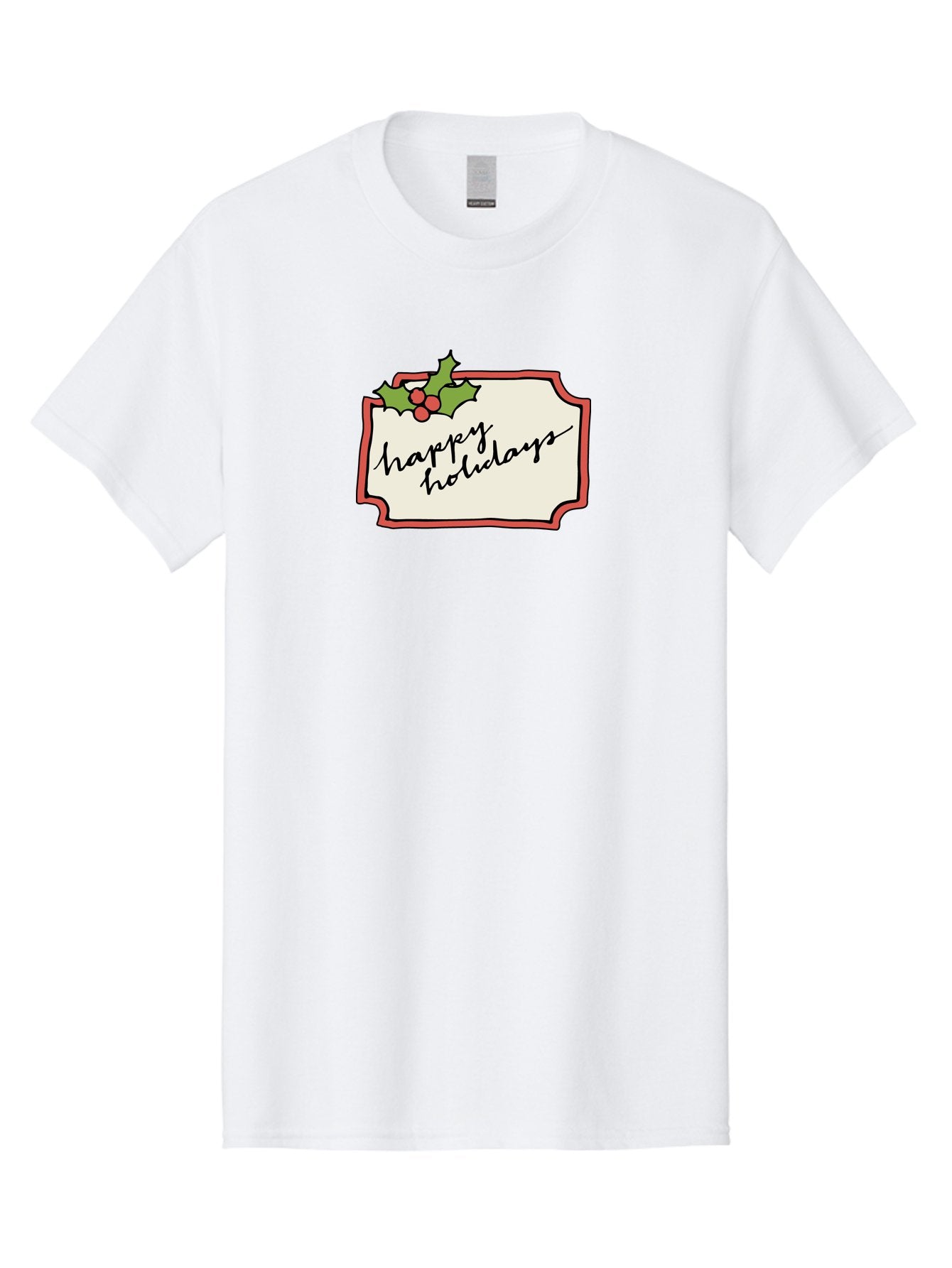 Happy-Holidays Men'S Graphic Tee, 100% Cotton, Comfortable Casual Summer Wear, Machine Washable, Happy Holidays, Festive Season, Holiday Cheer, Red Berries, Holly Leaves, Greeting Card, Celebration, Winter Wonderland, Joyous Occasion, -  Aaa921 11