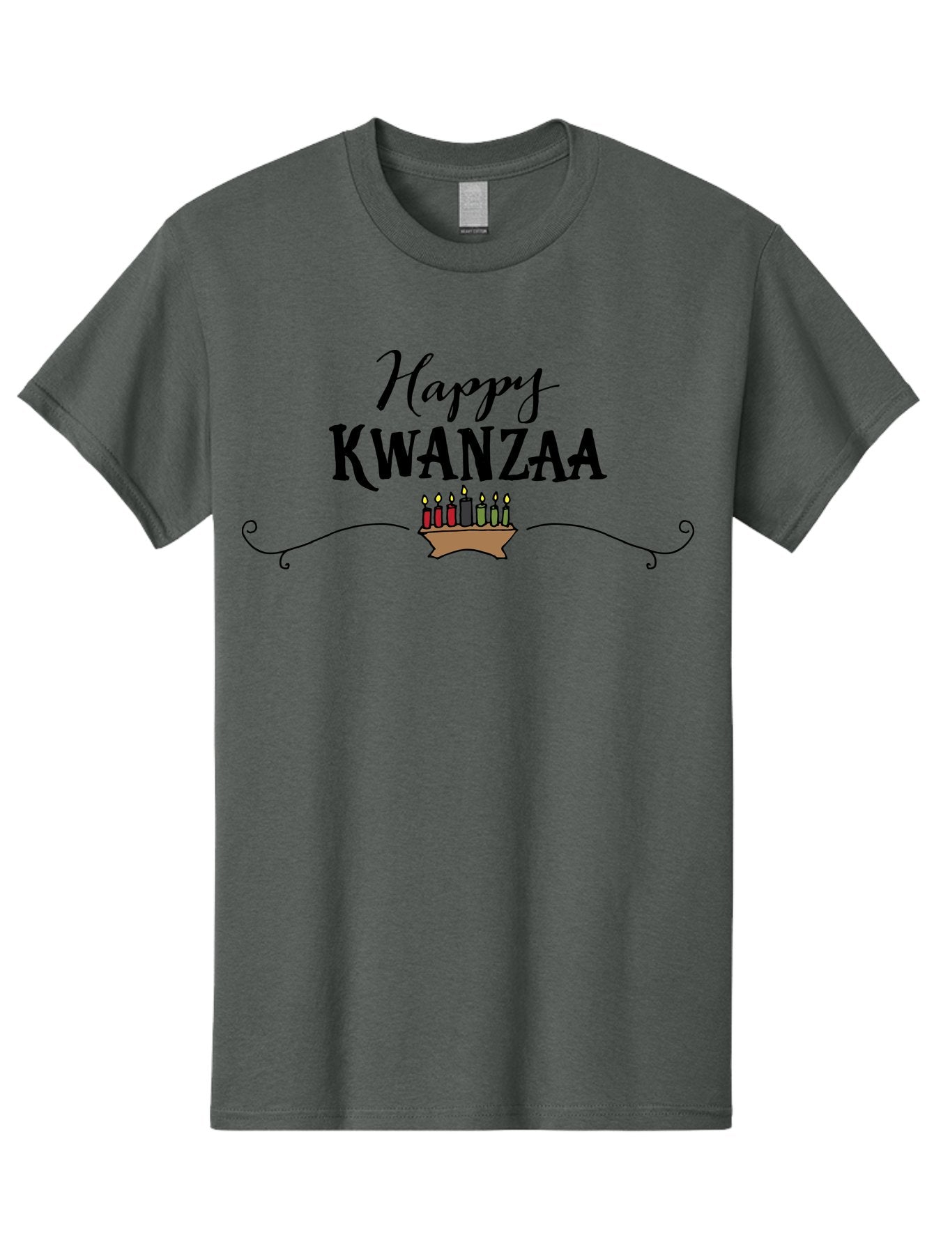 Happy-Kwanzaa Men'S Graphic Tee, 100% Cotton, Comfortable Casual Summer Wear, Machine Washable, Happy Kwanzaa, Kinara Candles, African American Culture, Celebration, Unity, Community, Holiday Greeting -  Aaa922