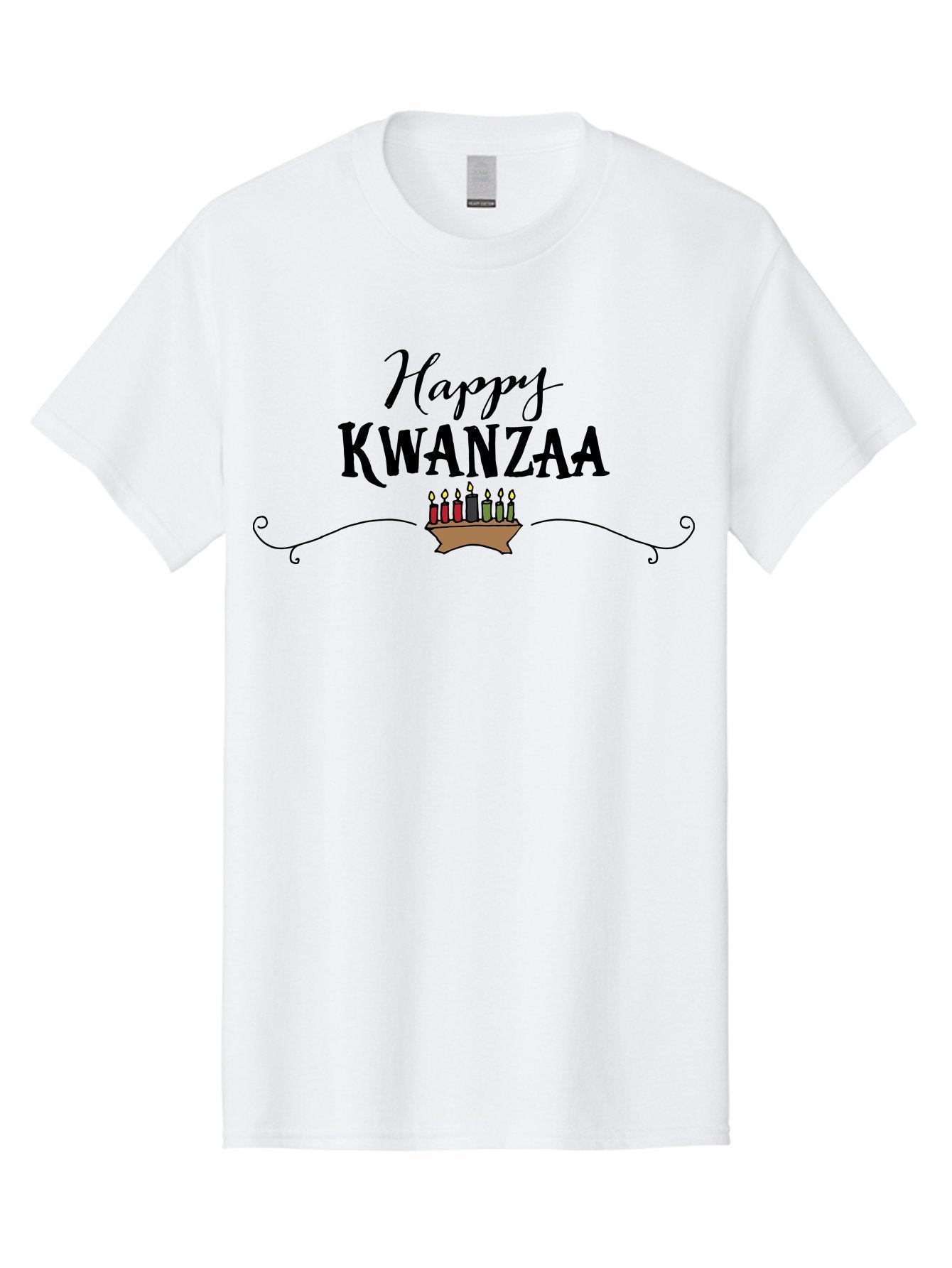 Happy-Kwanzaa Men'S Graphic Tee, 100% Cotton, Comfortable Casual Summer Wear, Machine Washable, Happy Kwanzaa, Kinara Candles, African American Culture, Celebration, Unity, Community, Holiday Greeting -  Aaa922