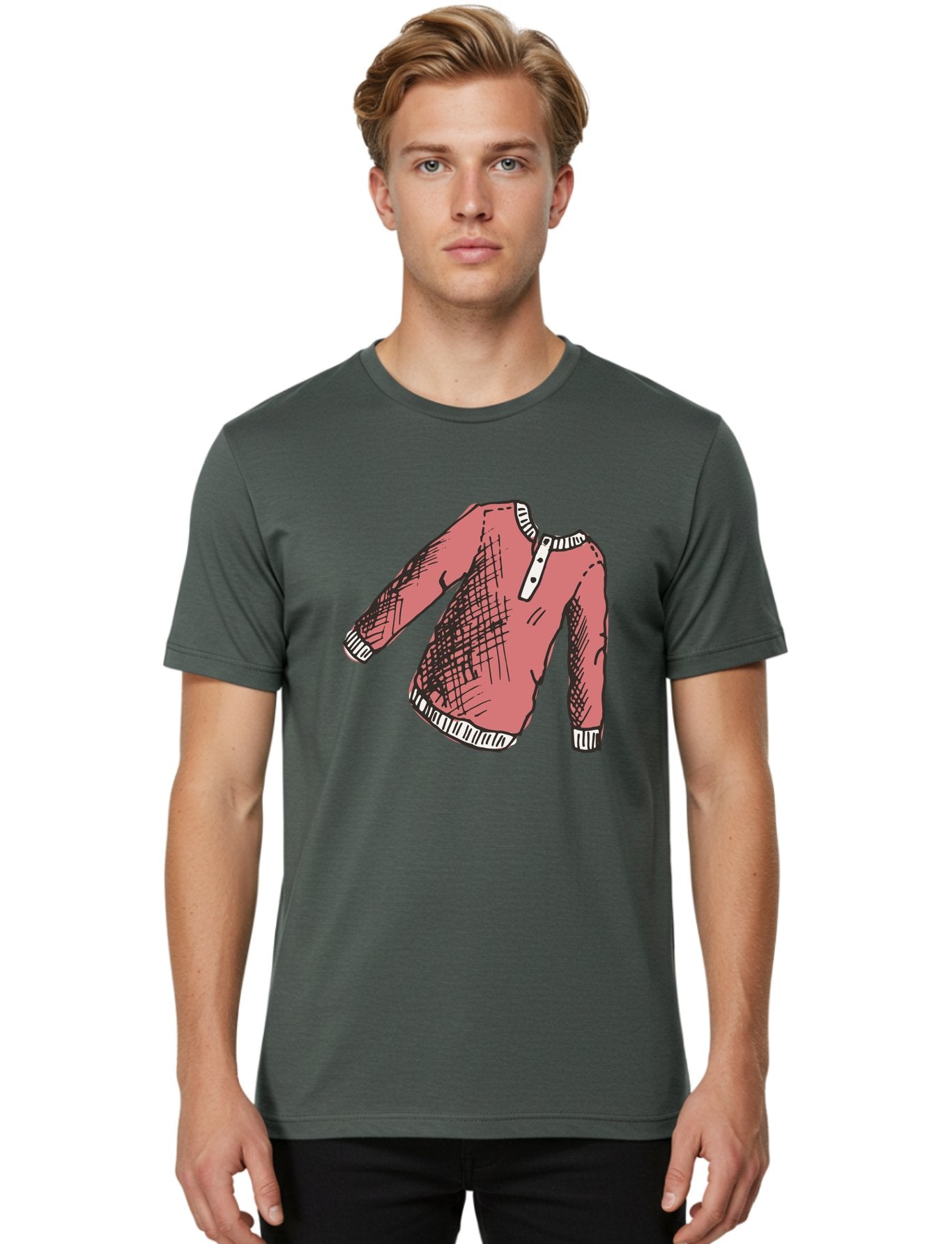 Henley-Shirt Men'S Graphic Tee, 100% Cotton, Comfortable Casual Summer Wear, Machine Washable, Pink Sweater, Casual Wear, Knitted Fabric, White Trim, Three-Button Placket, Scratchy Sketch Lines, Fashion Illustration, Clothing Design, -  Aaa926 30