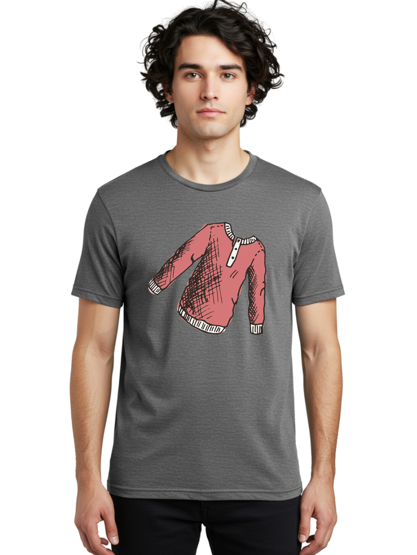 Henley-Shirt Men'S Graphic Tee, 100% Cotton, Comfortable Casual Summer Wear, Machine Washable, Pink Sweater, Casual Wear, Knitted Fabric, White Trim, Three-Button Placket, Scratchy Sketch Lines, Fashion Illustration, Clothing Design, -  Aaa926 10