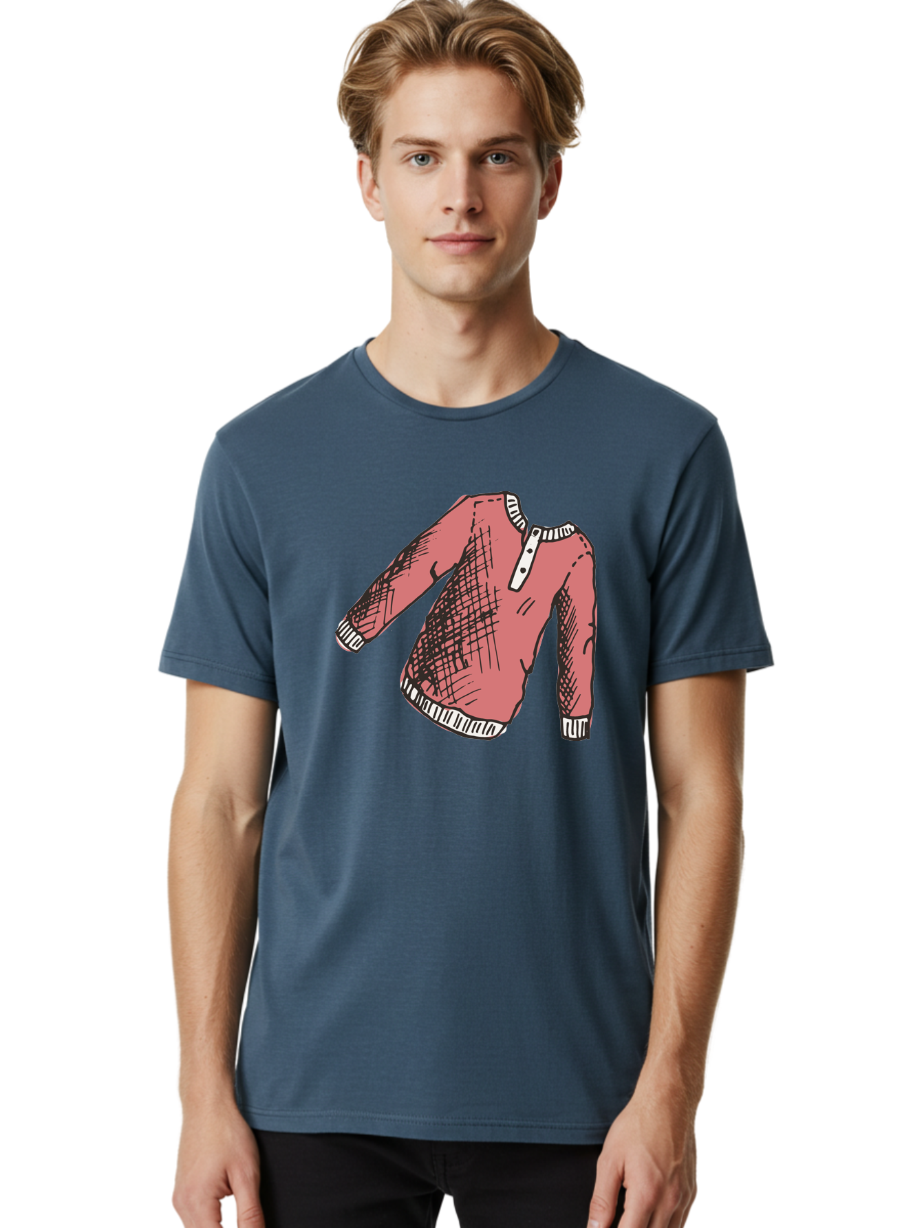 Henley-Shirt Men'S Graphic Tee, 100% Cotton, Comfortable Casual Summer Wear, Machine Washable, Pink Sweater, Casual Wear, Knitted Fabric, White Trim, Three-Button Placket, Scratchy Sketch Lines, Fashion Illustration, Clothing Design, -  Aaa926 12