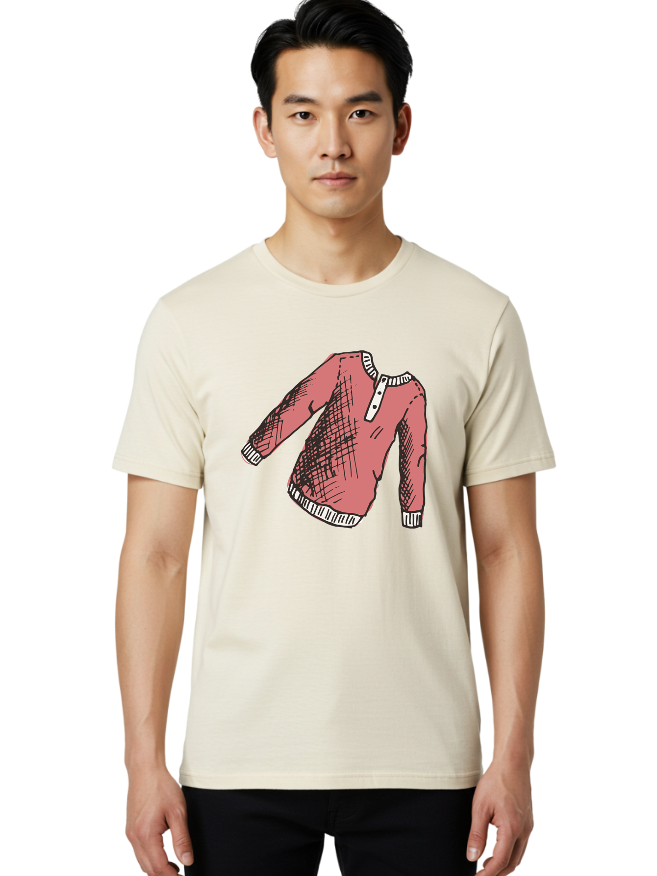 Henley-Shirt Men'S Graphic Tee, 100% Cotton, Comfortable Casual Summer Wear, Machine Washable, Pink Sweater, Casual Wear, Knitted Fabric, White Trim, Three-Button Placket, Scratchy Sketch Lines, Fashion Illustration, Clothing Design, -  Aaa926 18