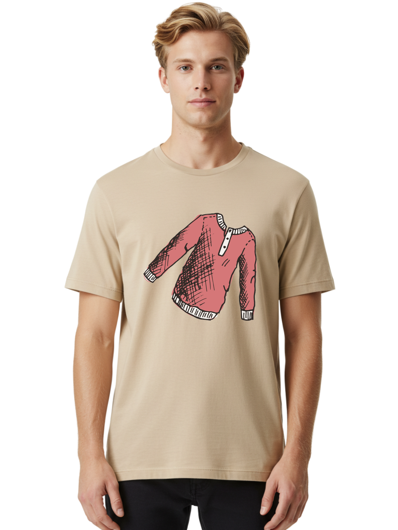 Henley-Shirt Men'S Graphic Tee, 100% Cotton, Comfortable Casual Summer Wear, Machine Washable, Pink Sweater, Casual Wear, Knitted Fabric, White Trim, Three-Button Placket, Scratchy Sketch Lines, Fashion Illustration, Clothing Design, -  Aaa926 28