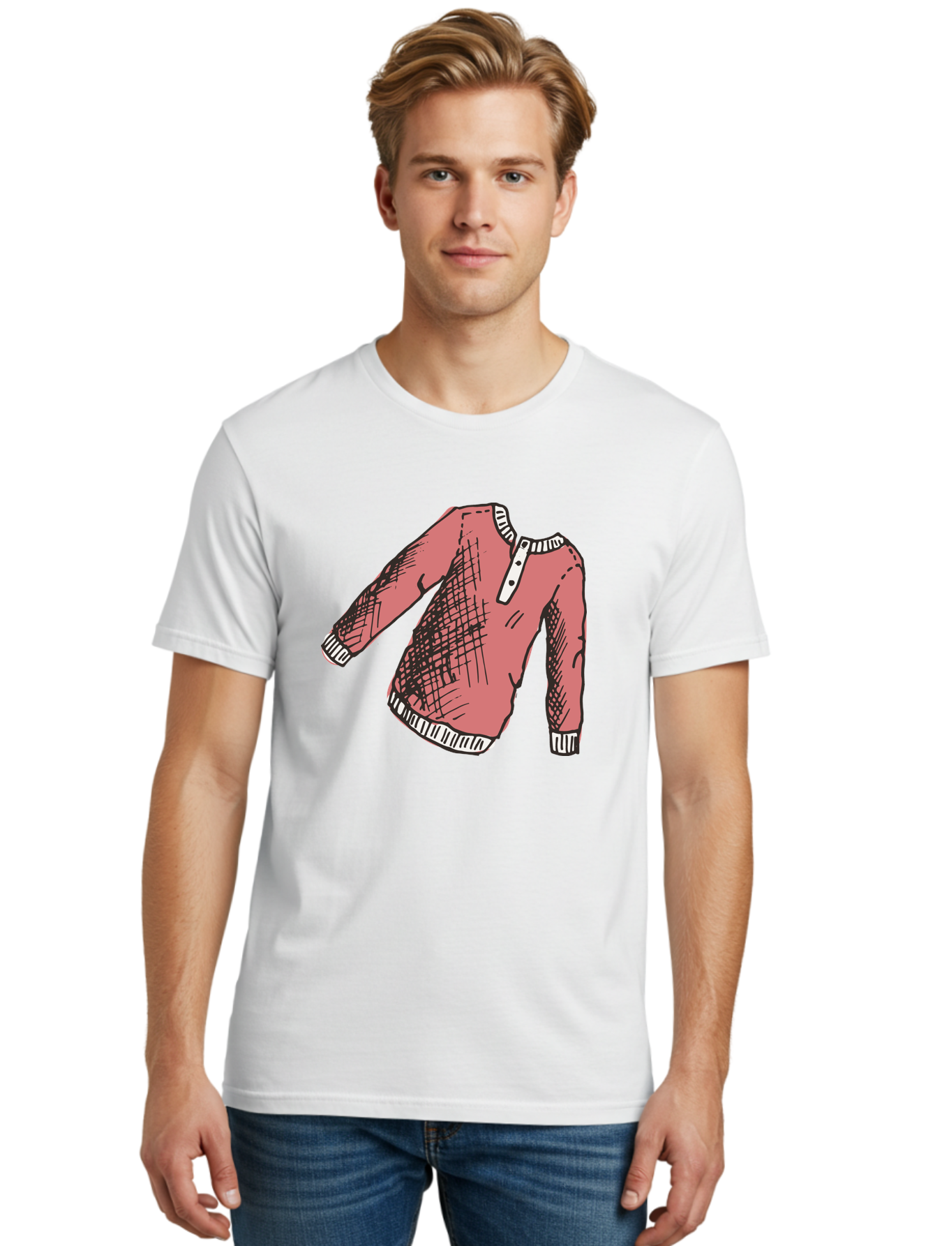 Henley-Shirt Men'S Graphic Tee, 100% Cotton, Comfortable Casual Summer Wear, Machine Washable, Pink Sweater, Casual Wear, Knitted Fabric, White Trim, Three-Button Placket, Scratchy Sketch Lines, Fashion Illustration, Clothing Design, -  Aaa926 30