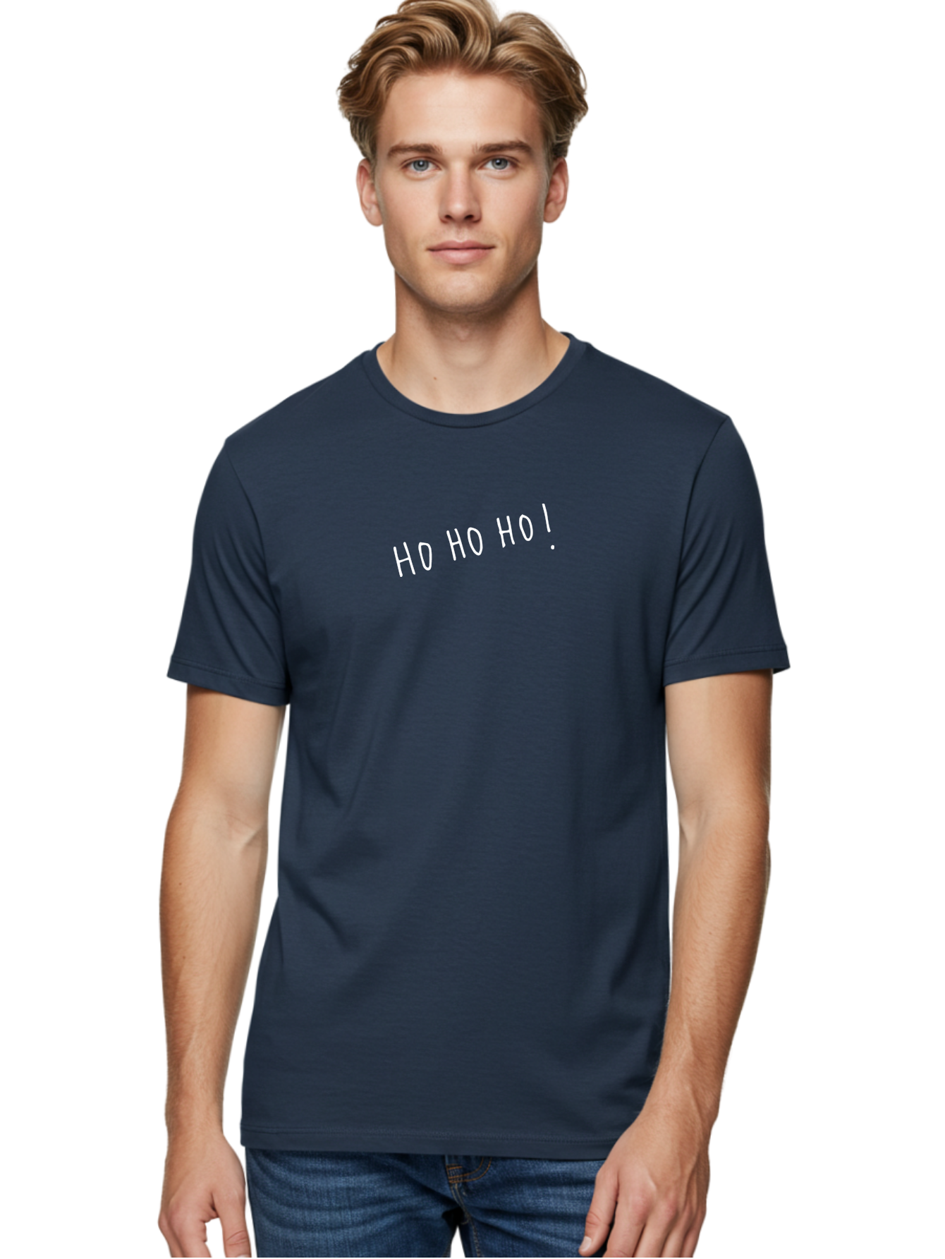Ho-Ho-Ho Men'S Graphic Tee, 100% Cotton, Comfortable Casual Summer Wear, Machine Washable, Holiday Cheer, Festive Greeting, Jolly Phrase, Christmas Humor, Fun Phrase, Playful Text, Joyful Message -  Aaa927