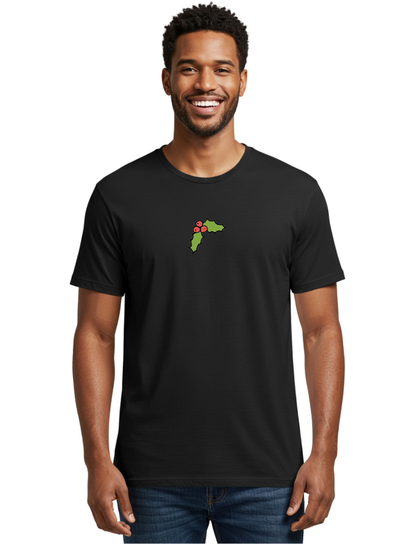Holly-2 Men'S Graphic Tee, 100% Cotton, Comfortable Casual Summer Wear, Machine Washable, Holiday Decor, Christmas Symbolism, Festive Red Berries, Green Holly Leaves, Winter Wonderland, Seasonal Greetings, Christmas Cheer -  Aaa929