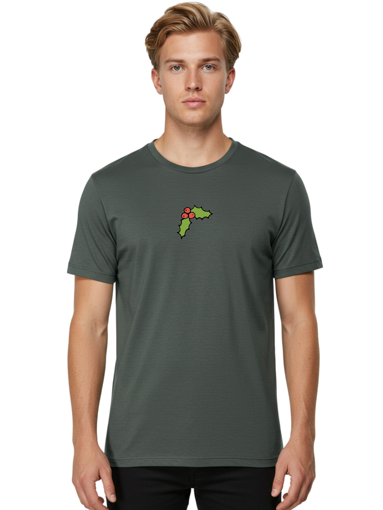 Holly-2 Men'S Graphic Tee, 100% Cotton, Comfortable Casual Summer Wear, Machine Washable, Holiday Decor, Christmas Symbolism, Festive Red Berries, Green Holly Leaves, Winter Wonderland, Seasonal Greetings, Christmas Cheer -  Aaa929 22