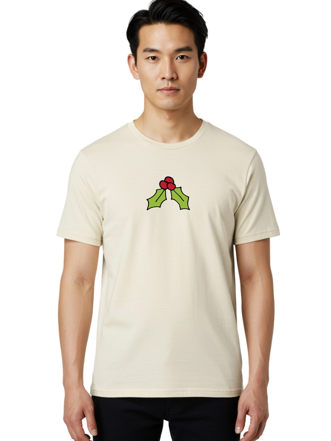 Holly-5 Men'S Graphic Tee, 100% Cotton, Comfortable Casual Summer Wear, Machine Washable, Holiday Decoration, Festive Symbol, Christmas Icon, Red Berries, Green Leaves, Winter Decor, Seasonal Graphic, Cartoon Illustration, Simple Design -  Aaa932 18