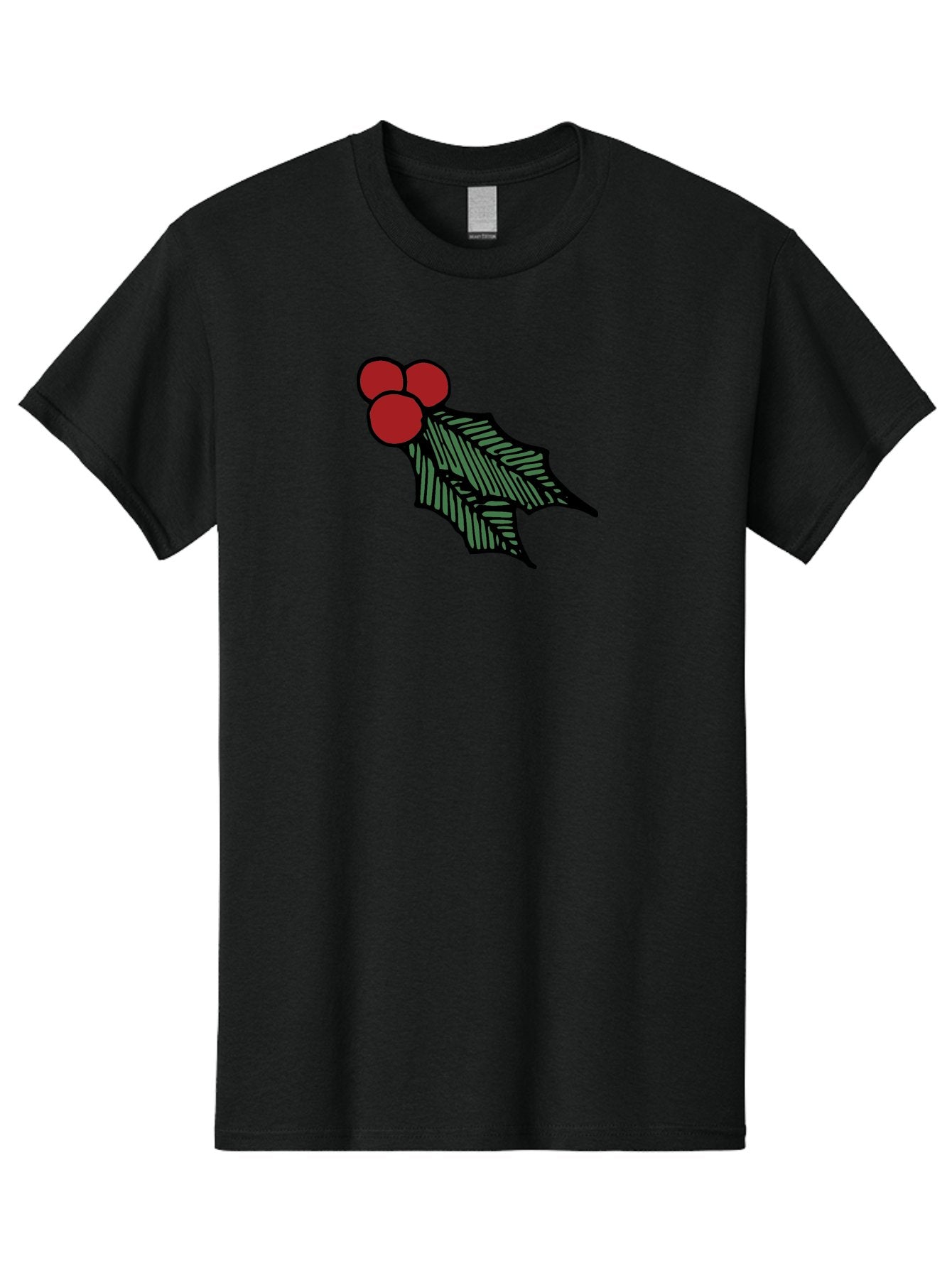 Holly-Leaf-With-Berries Men'S Graphic Tee, 100% Cotton, Comfortable Casual Summer Wear, Machine Washable, Holiday Decor, Festive Illustration, Christmas Symbolism, Holly Leaves, Red Berries, Winter Decoration, Seasonal Graphics -  Aaa933 14