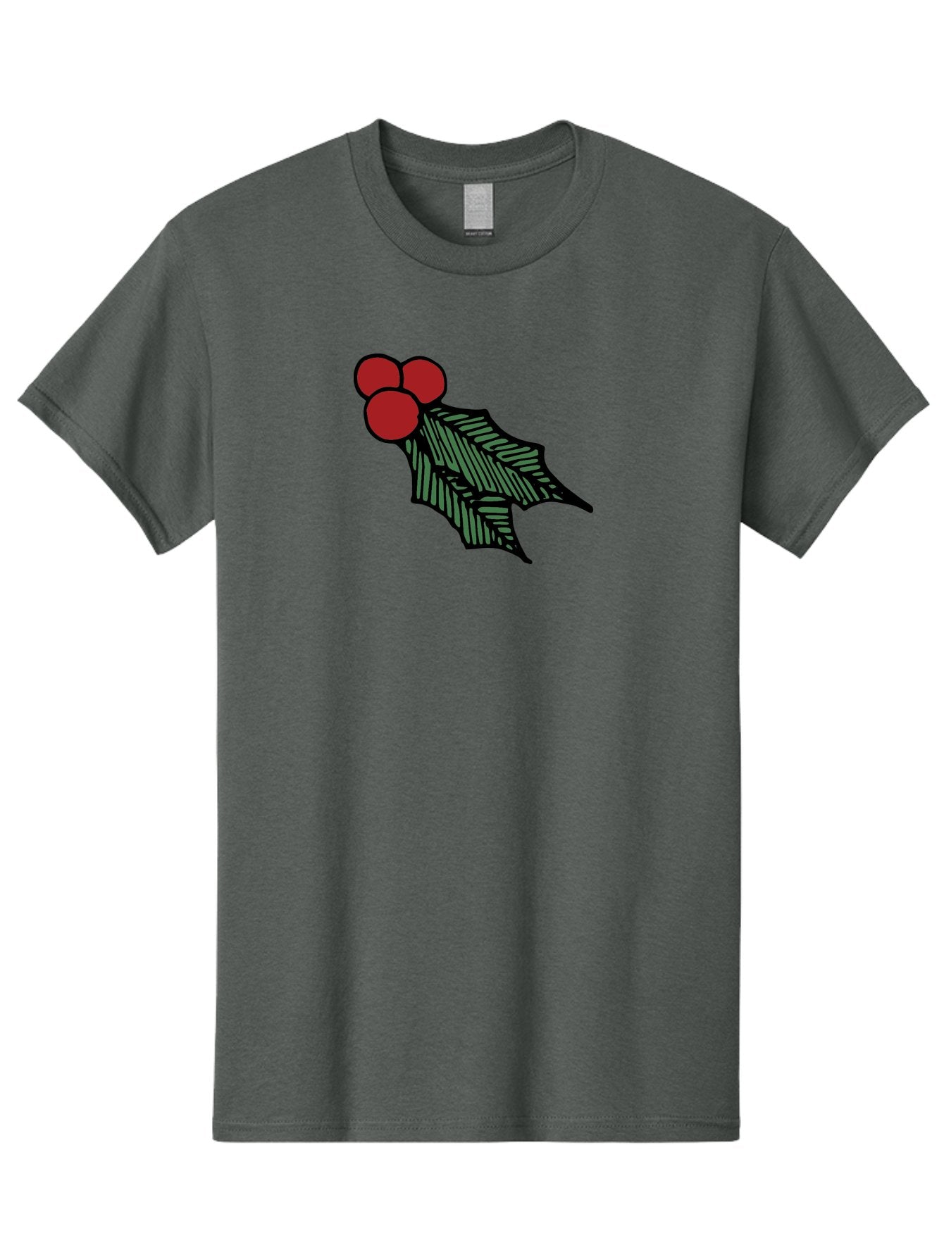 Holly-Leaf-With-Berries Men'S Graphic Tee, 100% Cotton, Comfortable Casual Summer Wear, Machine Washable, Holiday Decor, Festive Illustration, Christmas Symbolism, Holly Leaves, Red Berries, Winter Decoration, Seasonal Graphics -  Aaa933