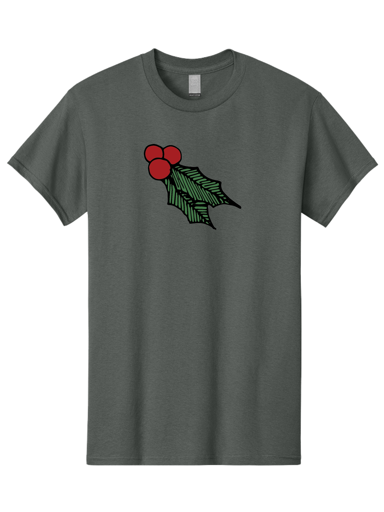 Holly-Leaf-With-Berries Men'S Graphic Tee, 100% Cotton, Comfortable Casual Summer Wear, Machine Washable, Holiday Decor, Festive Illustration, Christmas Symbolism, Holly Leaves, Red Berries, Winter Decoration, Seasonal Graphics -  Aaa933 5