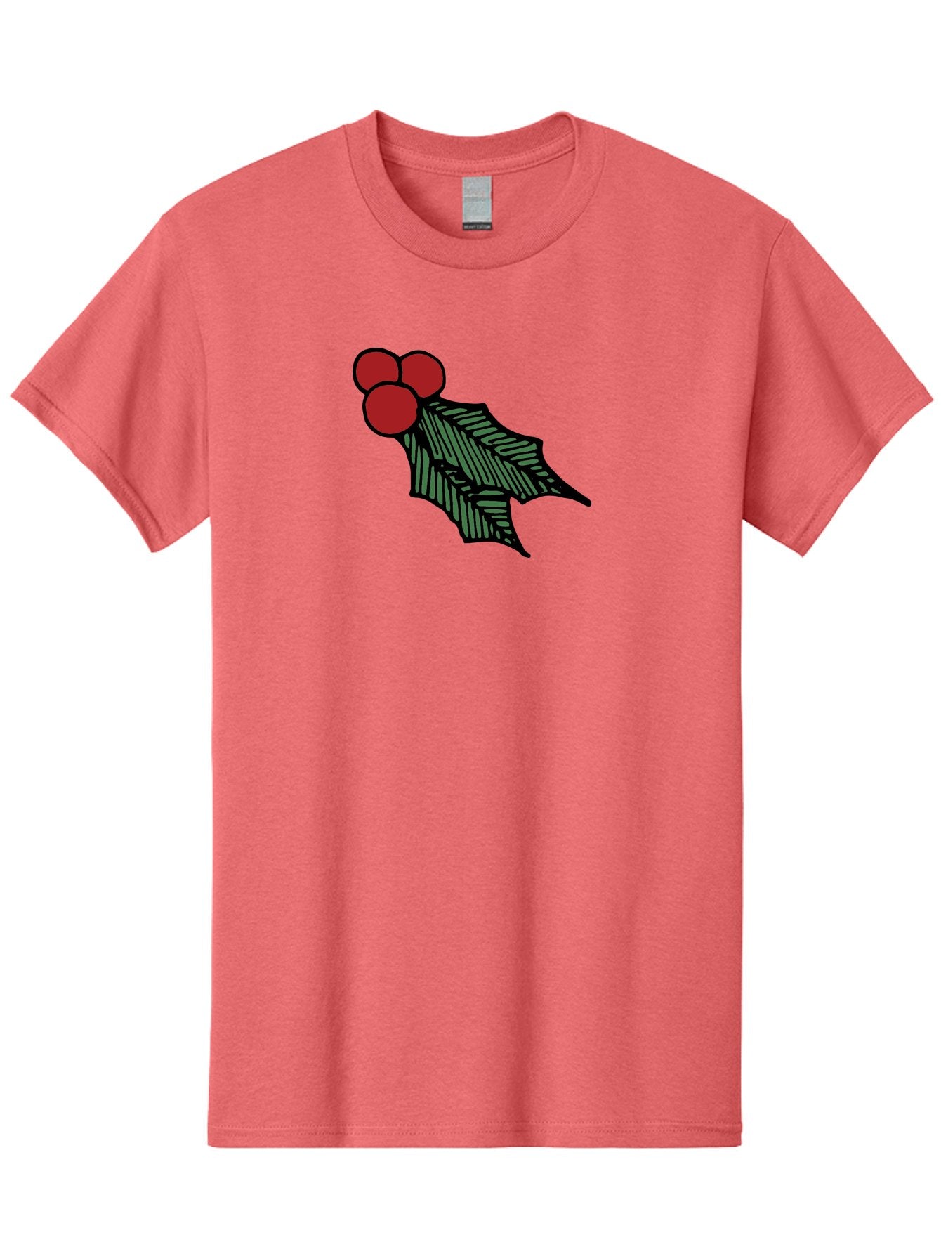 Holly-Leaf-With-Berries Men'S Graphic Tee, 100% Cotton, Comfortable Casual Summer Wear, Machine Washable, Holiday Decor, Festive Illustration, Christmas Symbolism, Holly Leaves, Red Berries, Winter Decoration, Seasonal Graphics -  Aaa933 7