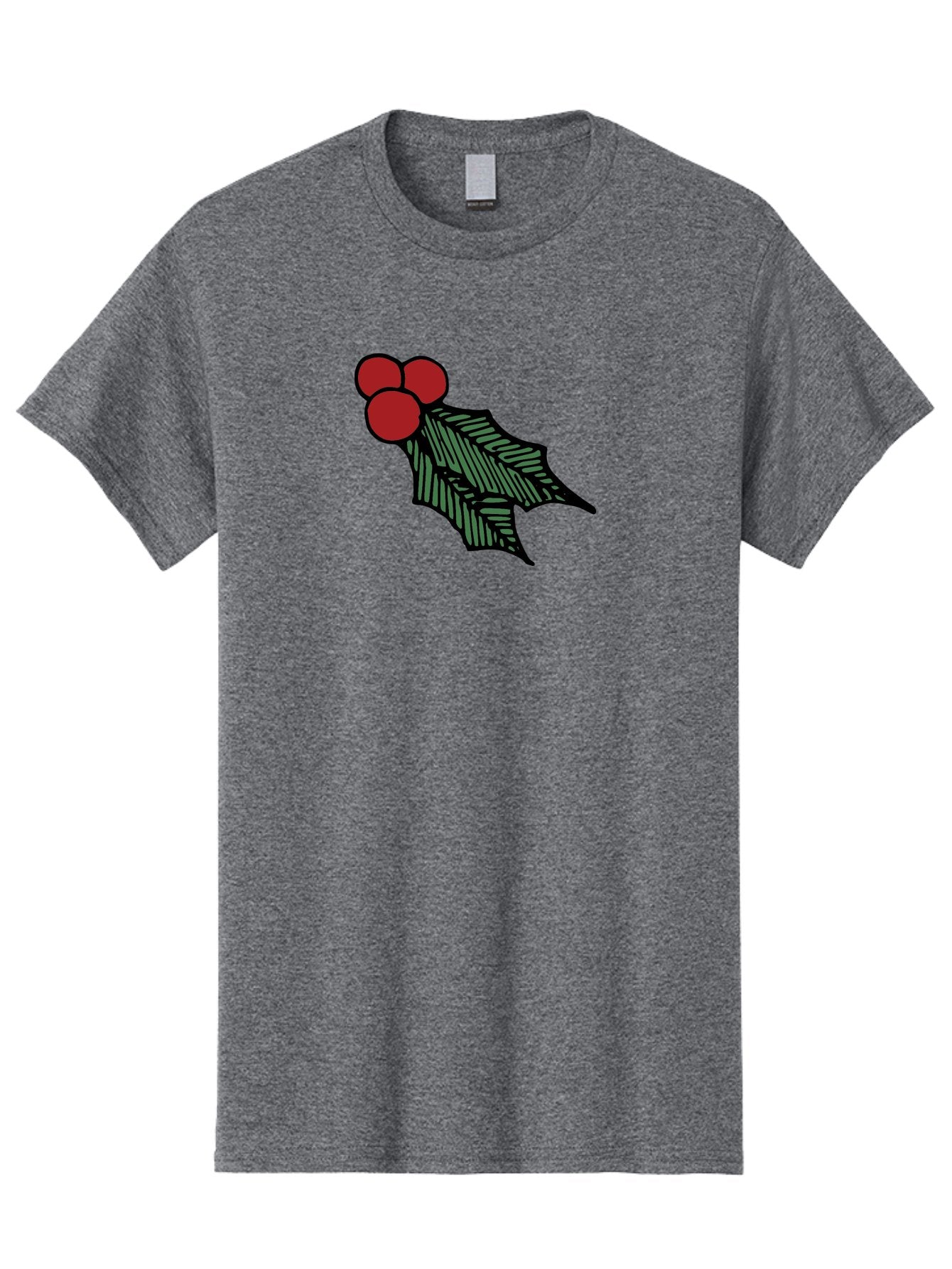 Holly-Leaf-With-Berries Men'S Graphic Tee, 100% Cotton, Comfortable Casual Summer Wear, Machine Washable, Holiday Decor, Festive Illustration, Christmas Symbolism, Holly Leaves, Red Berries, Winter Decoration, Seasonal Graphics -  Aaa933 11