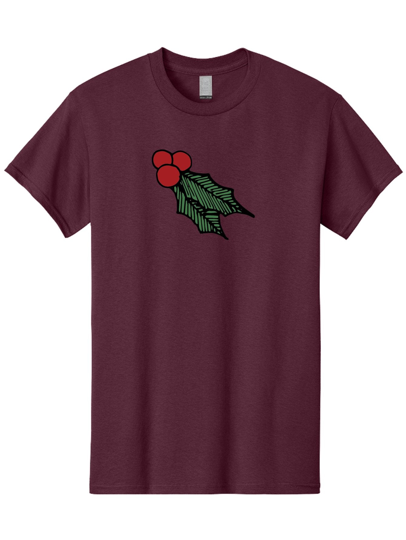 Holly-Leaf-With-Berries Men'S Graphic Tee, 100% Cotton, Comfortable Casual Summer Wear, Machine Washable, Holiday Decor, Festive Illustration, Christmas Symbolism, Holly Leaves, Red Berries, Winter Decoration, Seasonal Graphics -  Aaa933 4