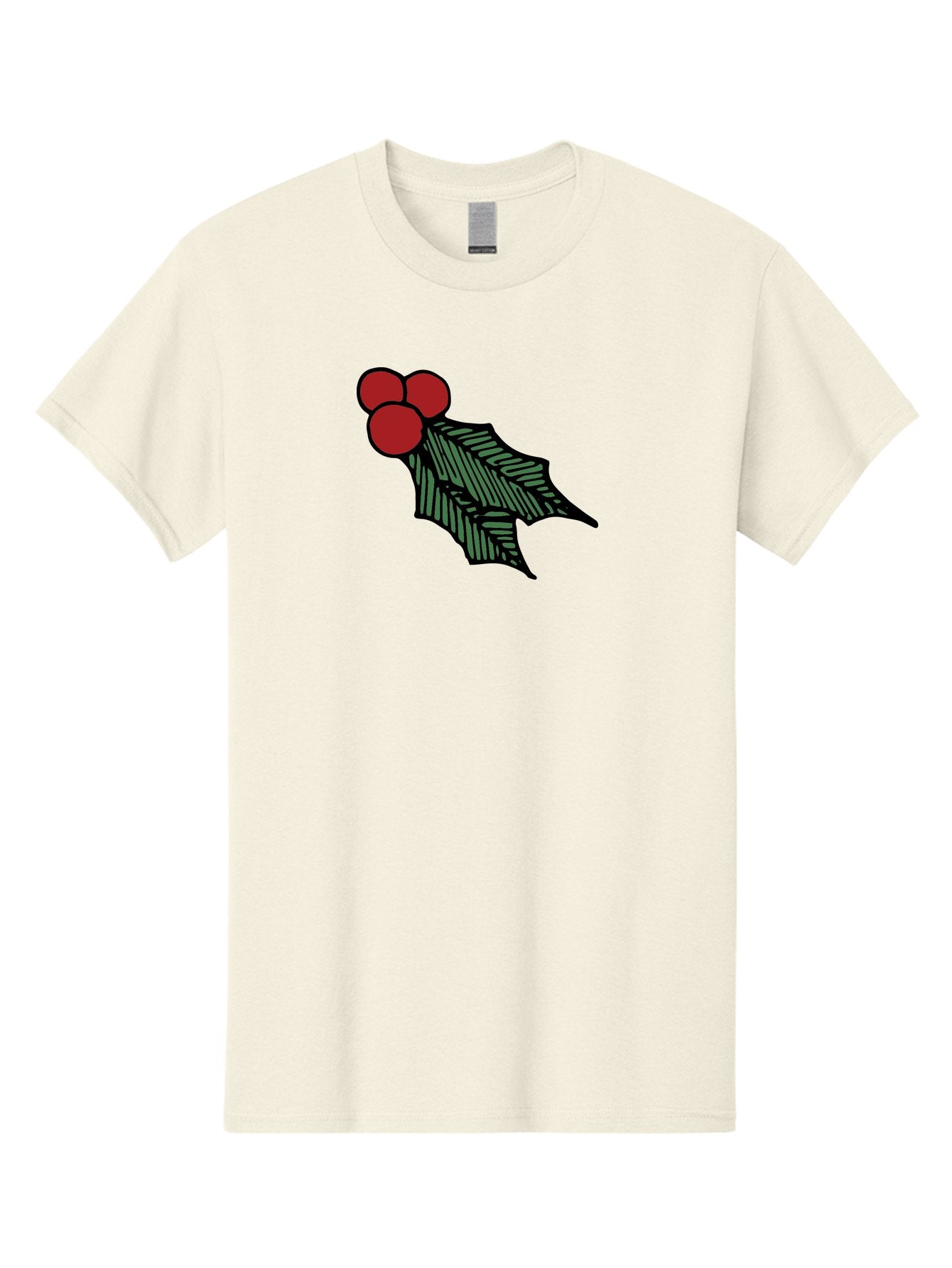 Holly-Leaf-With-Berries Men'S Graphic Tee, 100% Cotton, Comfortable Casual Summer Wear, Machine Washable, Holiday Decor, Festive Illustration, Christmas Symbolism, Holly Leaves, Red Berries, Winter Decoration, Seasonal Graphics -  Aaa933 9