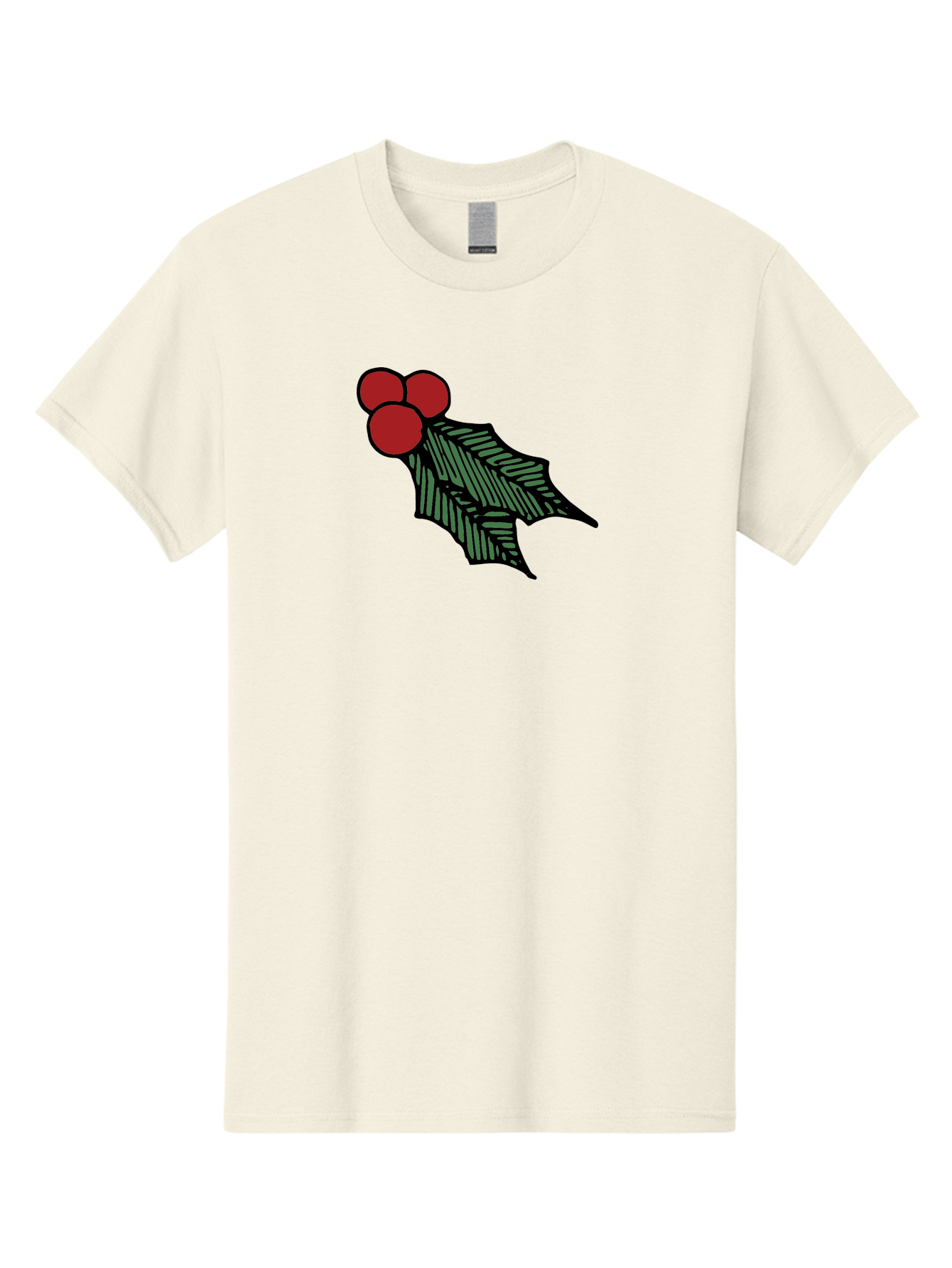Holly-Leaf-With-Berries Men'S Graphic Tee, 100% Cotton, Comfortable Casual Summer Wear, Machine Washable, Holiday Decor, Festive Illustration, Christmas Symbolism, Holly Leaves, Red Berries, Winter Decoration, Seasonal Graphics -  Aaa933 21