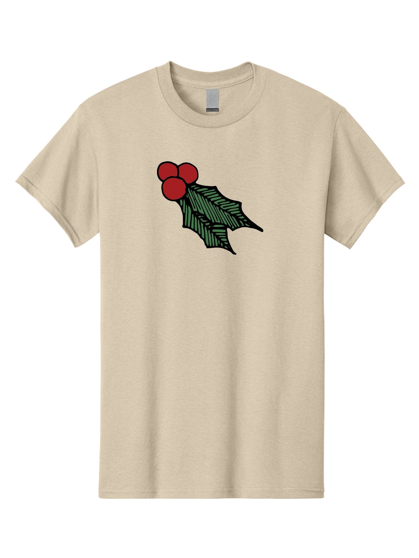 Holly-Leaf-With-Berries Men'S Graphic Tee, 100% Cotton, Comfortable Casual Summer Wear, Machine Washable, Holiday Decor, Festive Illustration, Christmas Symbolism, Holly Leaves, Red Berries, Winter Decoration, Seasonal Graphics -  Aaa933 13