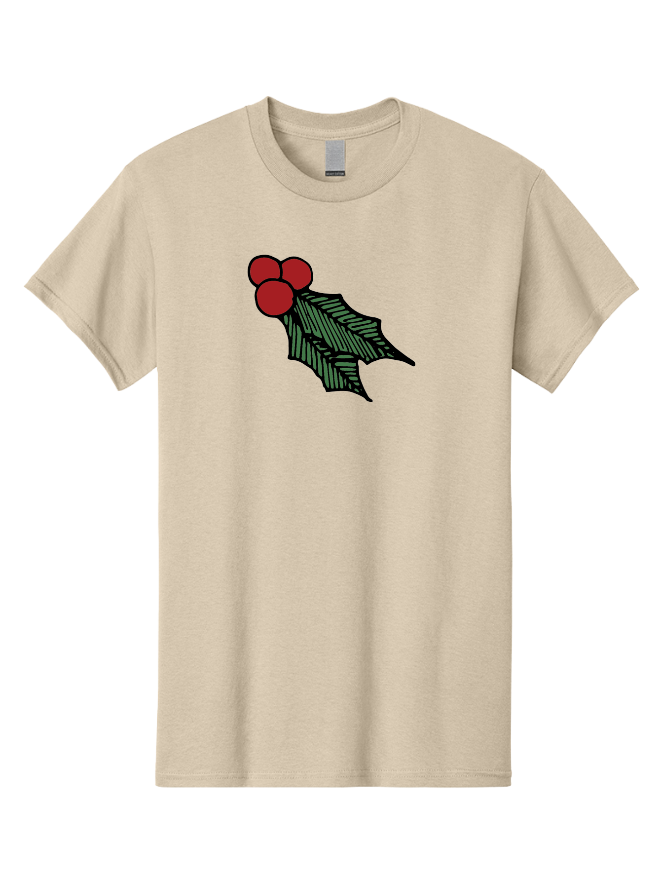Holly-Leaf-With-Berries Men'S Graphic Tee, 100% Cotton, Comfortable Casual Summer Wear, Machine Washable, Holiday Decor, Festive Illustration, Christmas Symbolism, Holly Leaves, Red Berries, Winter Decoration, Seasonal Graphics -  Aaa933