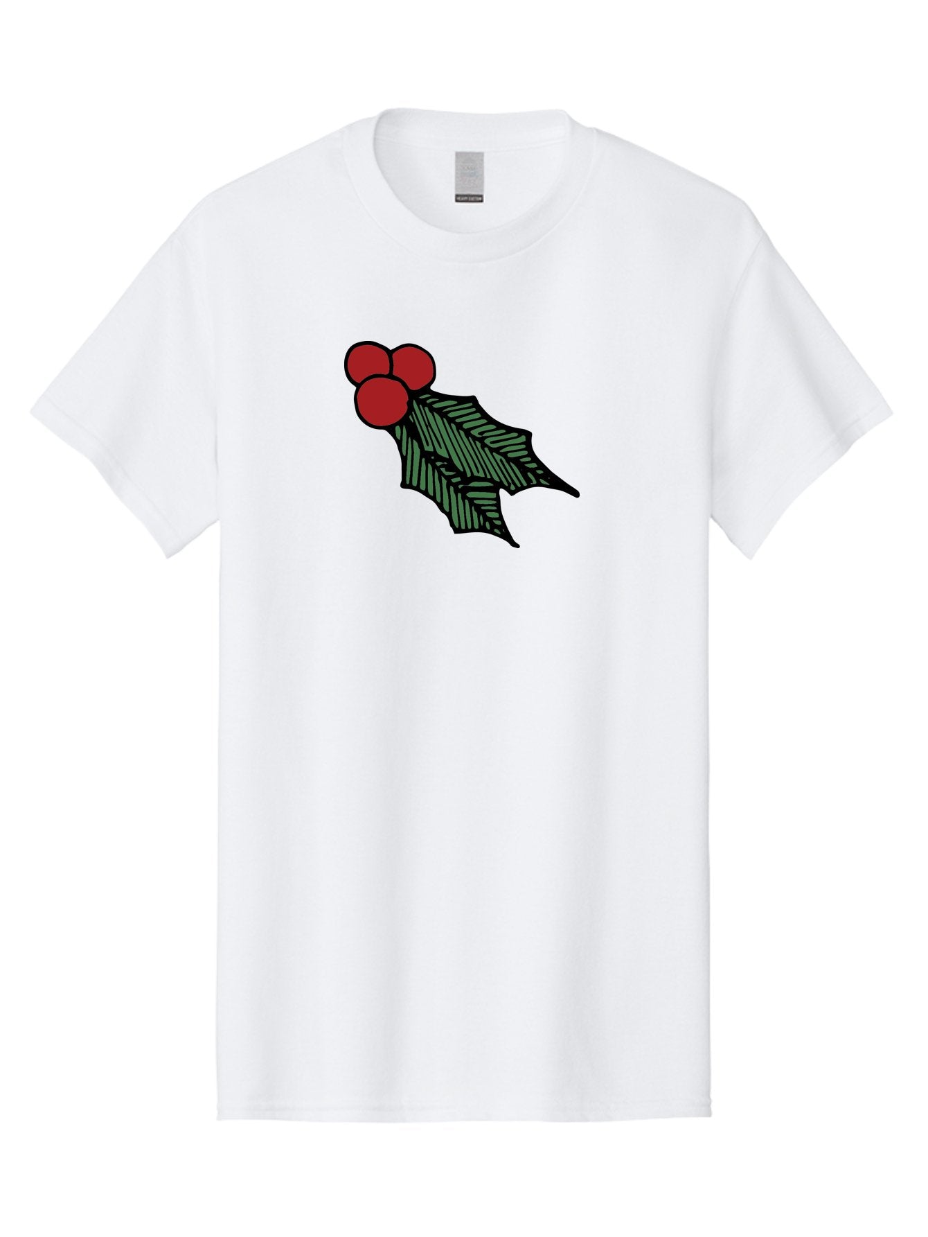 Holly-Leaf-With-Berries Men'S Graphic Tee, 100% Cotton, Comfortable Casual Summer Wear, Machine Washable, Holiday Decor, Festive Illustration, Christmas Symbolism, Holly Leaves, Red Berries, Winter Decoration, Seasonal Graphics -  Aaa933