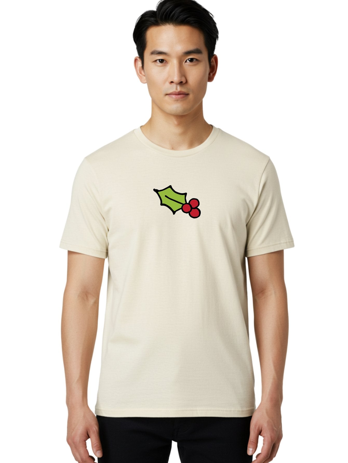 Holly-Leaves-And-Berries-1 Men'S Graphic Tee, 100% Cotton, Comfortable Casual Summer Wear, Machine Washable, Holly Leaf Illustration, Red Berries, Festive Decor, Holiday Theme, Christmas Symbol, Winter Decoration, Cartoon Style, -  Aaa934 28