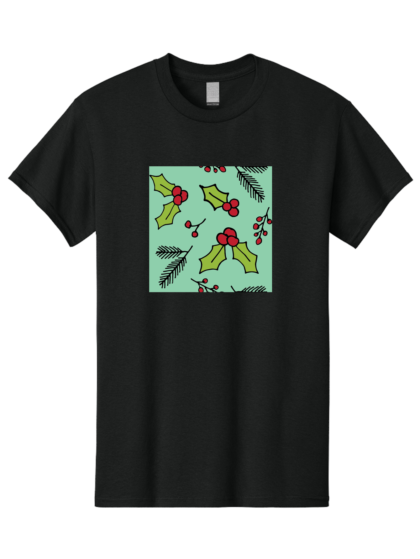 Holly-Pattern Men'S Graphic Tee, 100% Cotton, Comfortable Casual Summer Wear, Machine Washable, Holly Leaves, Red Berries, Festive Pattern, Christmas Decor, Winter Theme, Seasonal Design, Holiday Illustration, Green Leaves, Black Outlines -  Aaa937 17