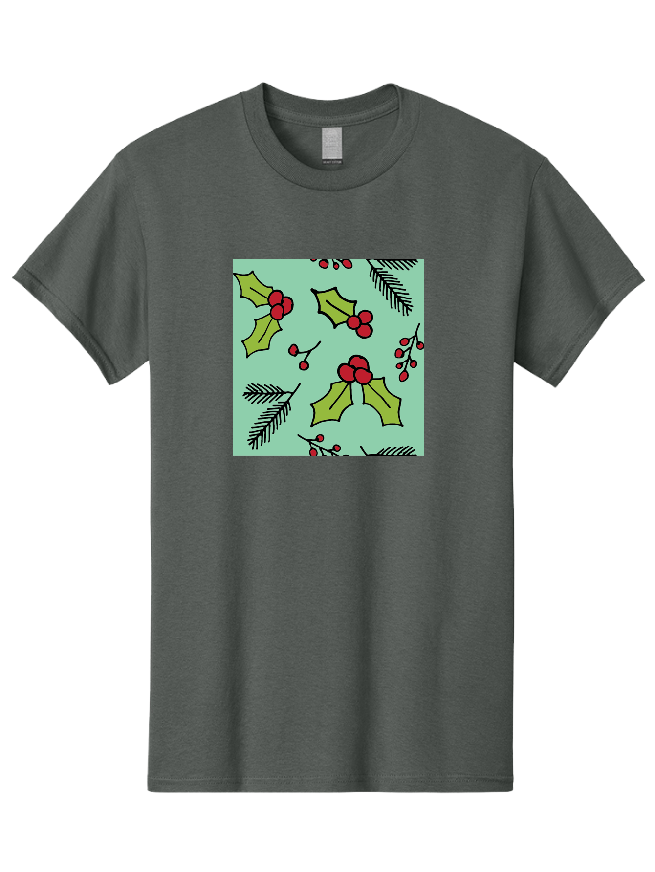 Holly-Pattern Men'S Graphic Tee, 100% Cotton, Comfortable Casual Summer Wear, Machine Washable, Holly Leaves, Red Berries, Festive Pattern, Christmas Decor, Winter Theme, Seasonal Design, Holiday Illustration, Green Leaves, Black Outlines -  Aaa937 27