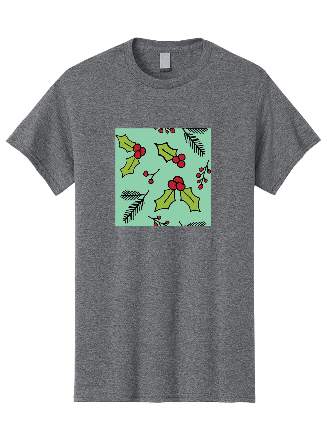 Holly-Pattern Men'S Graphic Tee, 100% Cotton, Comfortable Casual Summer Wear, Machine Washable, Holly Leaves, Red Berries, Festive Pattern, Christmas Decor, Winter Theme, Seasonal Design, Holiday Illustration, Green Leaves, Black Outlines -  Aaa937 11