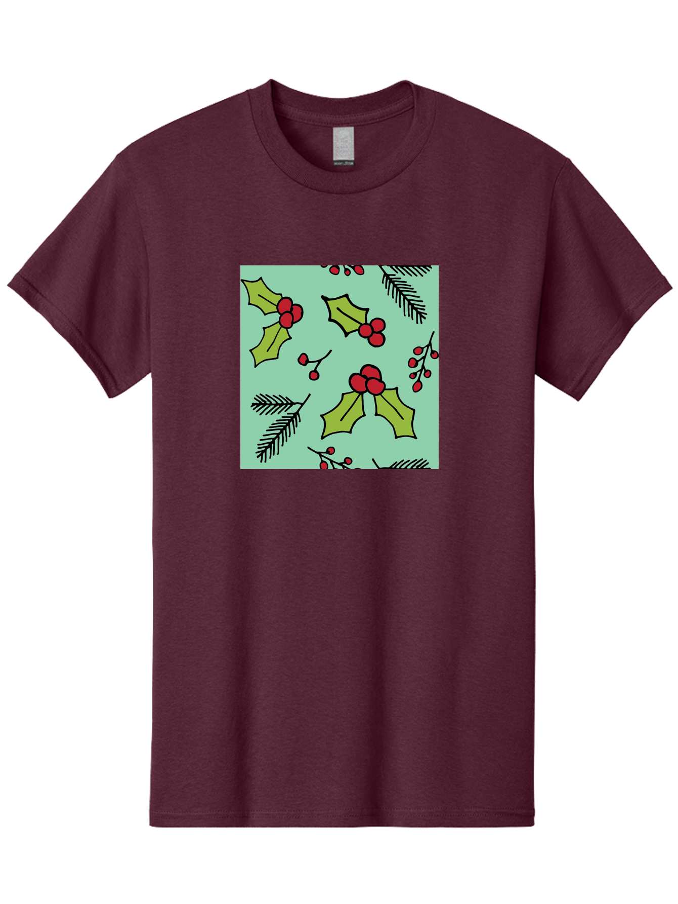 Holly-Pattern Men'S Graphic Tee, 100% Cotton, Comfortable Casual Summer Wear, Machine Washable, Holly Leaves, Red Berries, Festive Pattern, Christmas Decor, Winter Theme, Seasonal Design, Holiday Illustration, Green Leaves, Black Outlines -  Aaa937 23