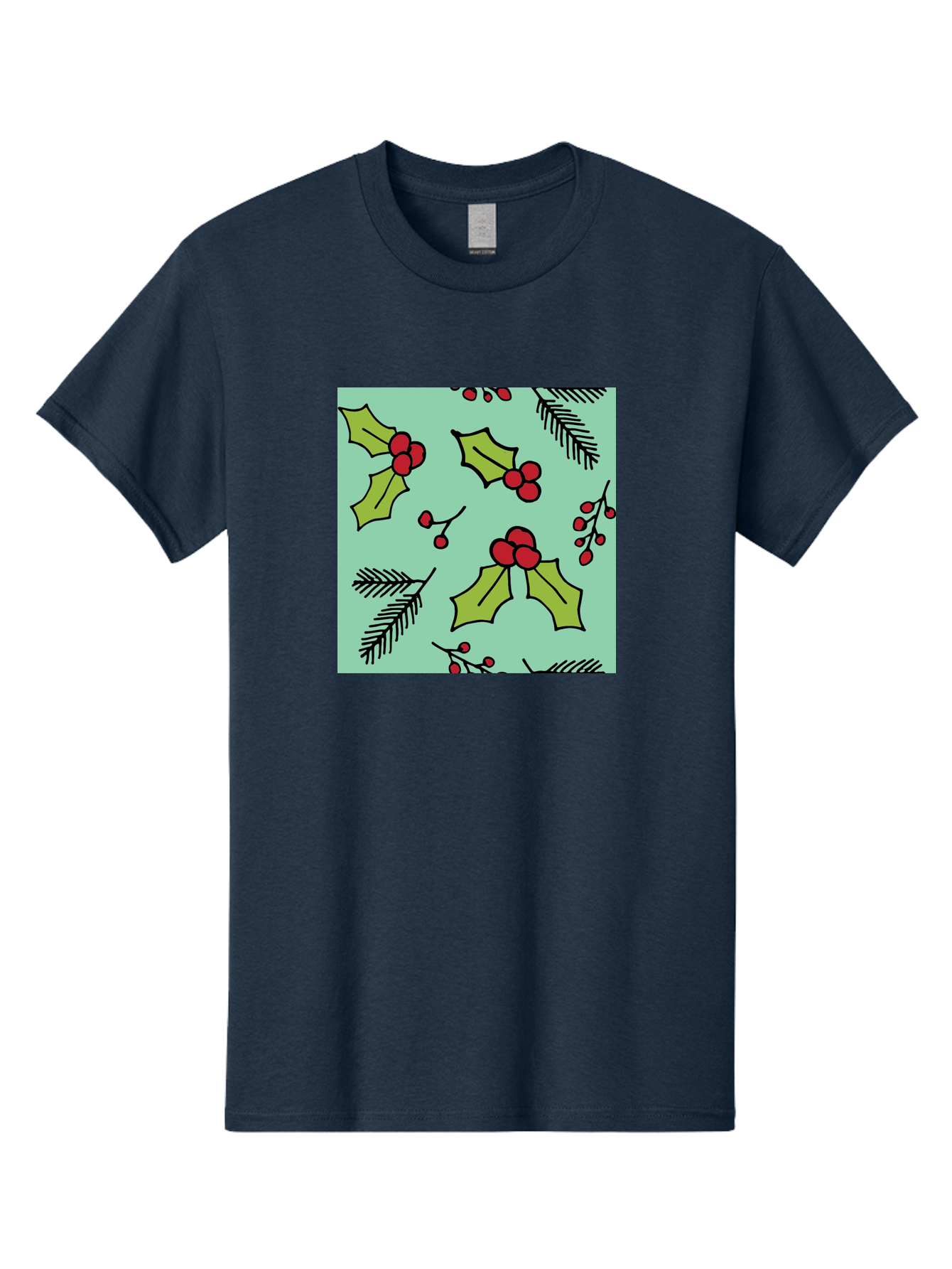 Holly-Pattern Men'S Graphic Tee, 100% Cotton, Comfortable Casual Summer Wear, Machine Washable, Holly Leaves, Red Berries, Festive Pattern, Christmas Decor, Winter Theme, Seasonal Design, Holiday Illustration, Green Leaves, Black Outlines -  Aaa937 7