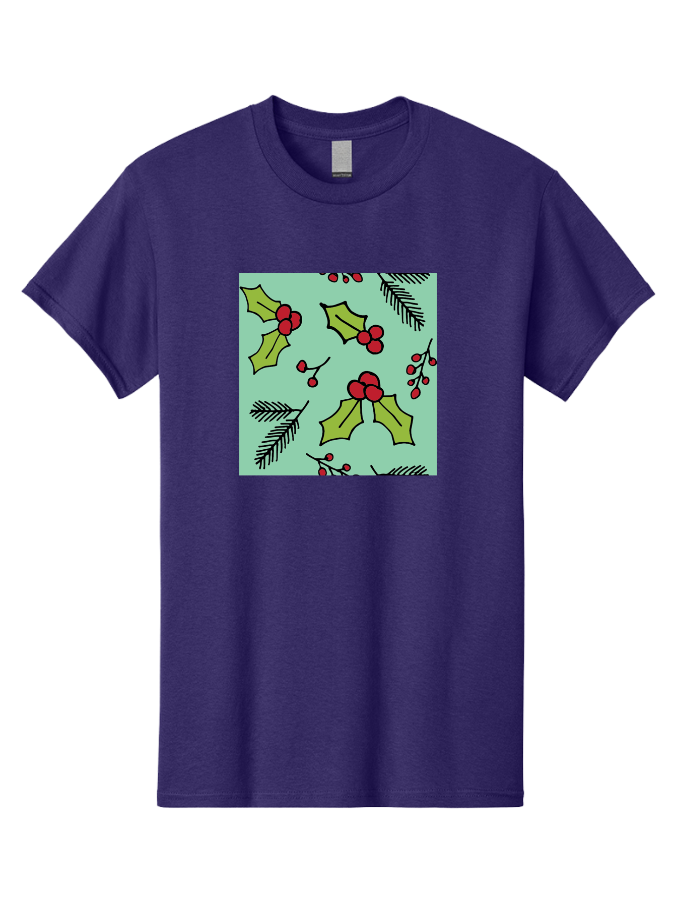 Holly-Pattern Men'S Graphic Tee, 100% Cotton, Comfortable Casual Summer Wear, Machine Washable, Holly Leaves, Red Berries, Festive Pattern, Christmas Decor, Winter Theme, Seasonal Design, Holiday Illustration, Green Leaves, Black Outlines -  Aaa937 3