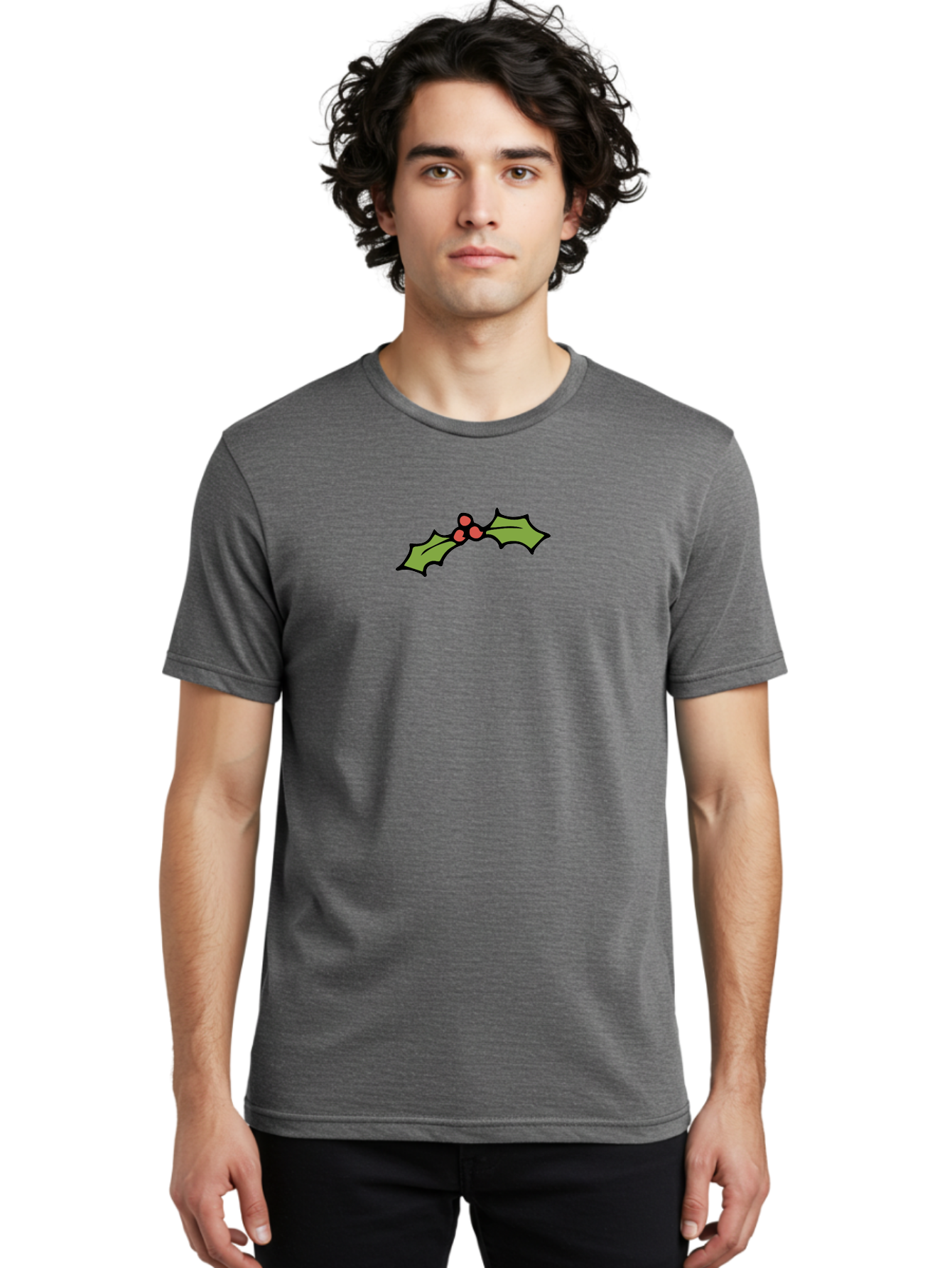 Holly Men'S Graphic Tee, 100% Cotton, Comfortable Casual Summer Wear, Machine Washable, Holiday Decor, Christmas Foliage, Festive Holly, Christmas Decoration, Red Berries, Green Leaves, Festive Atmosphere, Winter Wonderland -  Aaa938 28