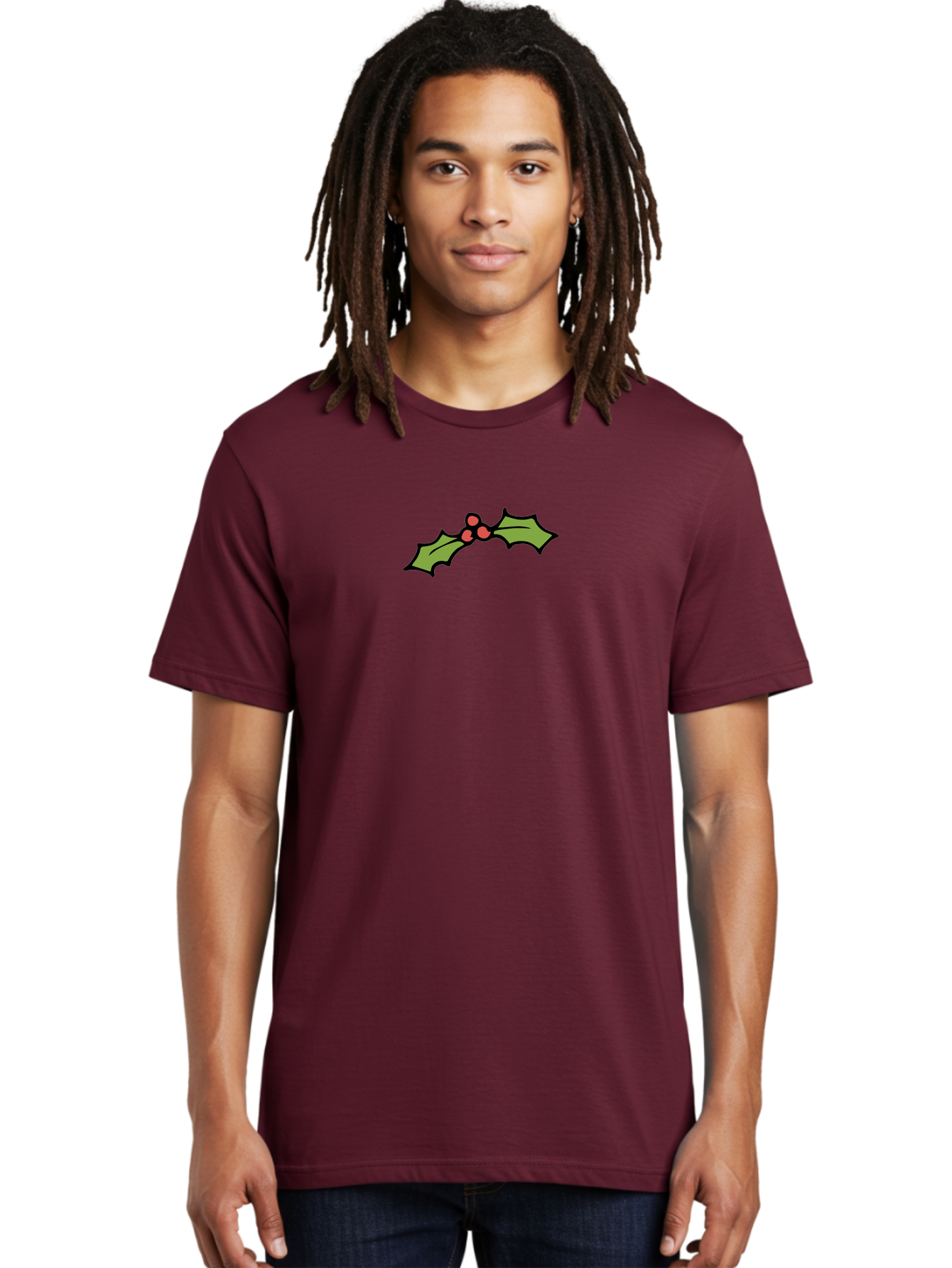 Holly Men'S Graphic Tee, 100% Cotton, Comfortable Casual Summer Wear, Machine Washable, Holiday Decor, Christmas Foliage, Festive Holly, Christmas Decoration, Red Berries, Green Leaves, Festive Atmosphere, Winter Wonderland -  Aaa938 6