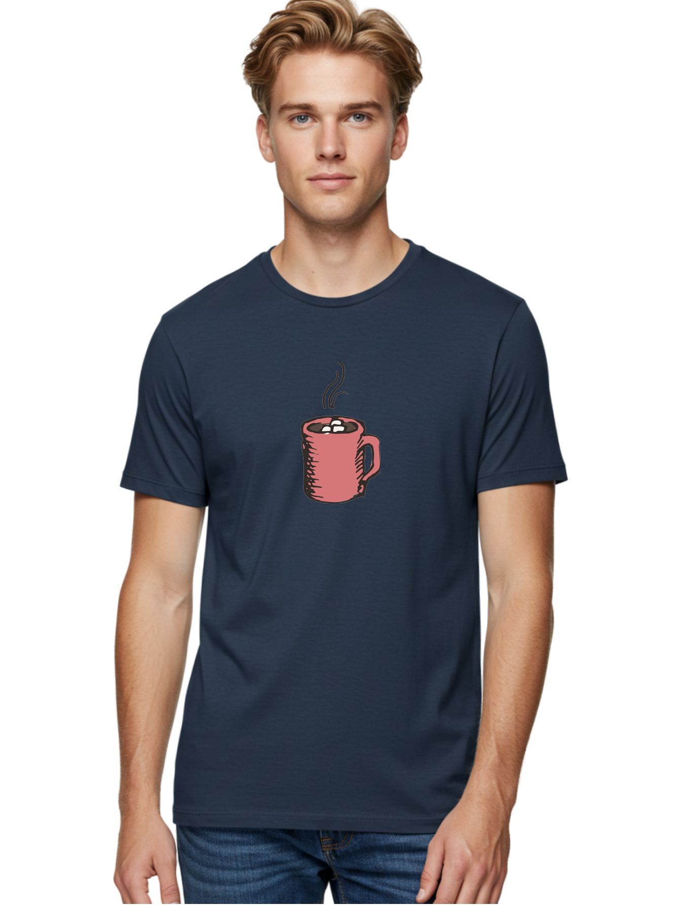 Hot-Chocolate Men'S Graphic Tee, 100% Cotton, Comfortable Casual Summer Wear, Machine Washable, Hot Chocolate, Marshmallows, Steaming Hot, Pink Mug, Cozy Drink, Warm Beverage, Sweet Treat, Comforting Delight -  Aaa943 20